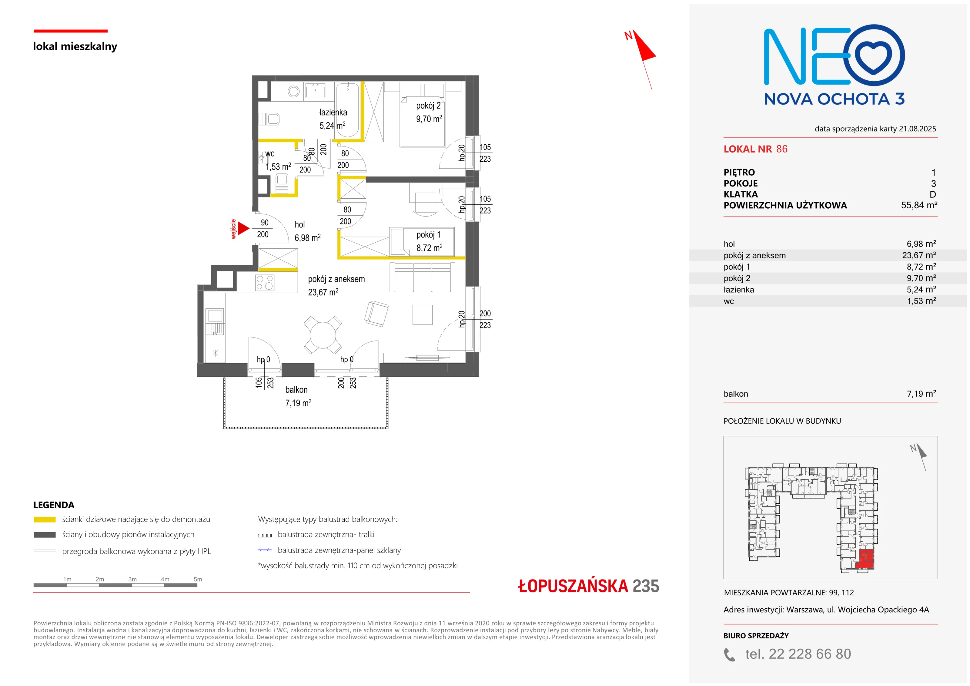 3 pokoje, mieszkanie 55,84 m², piętro 1, oferta nr III/86, Neo Nova Ochota 3, Warszawa, Włochy, Raków, ul. Wojciecha Opackiego 4A