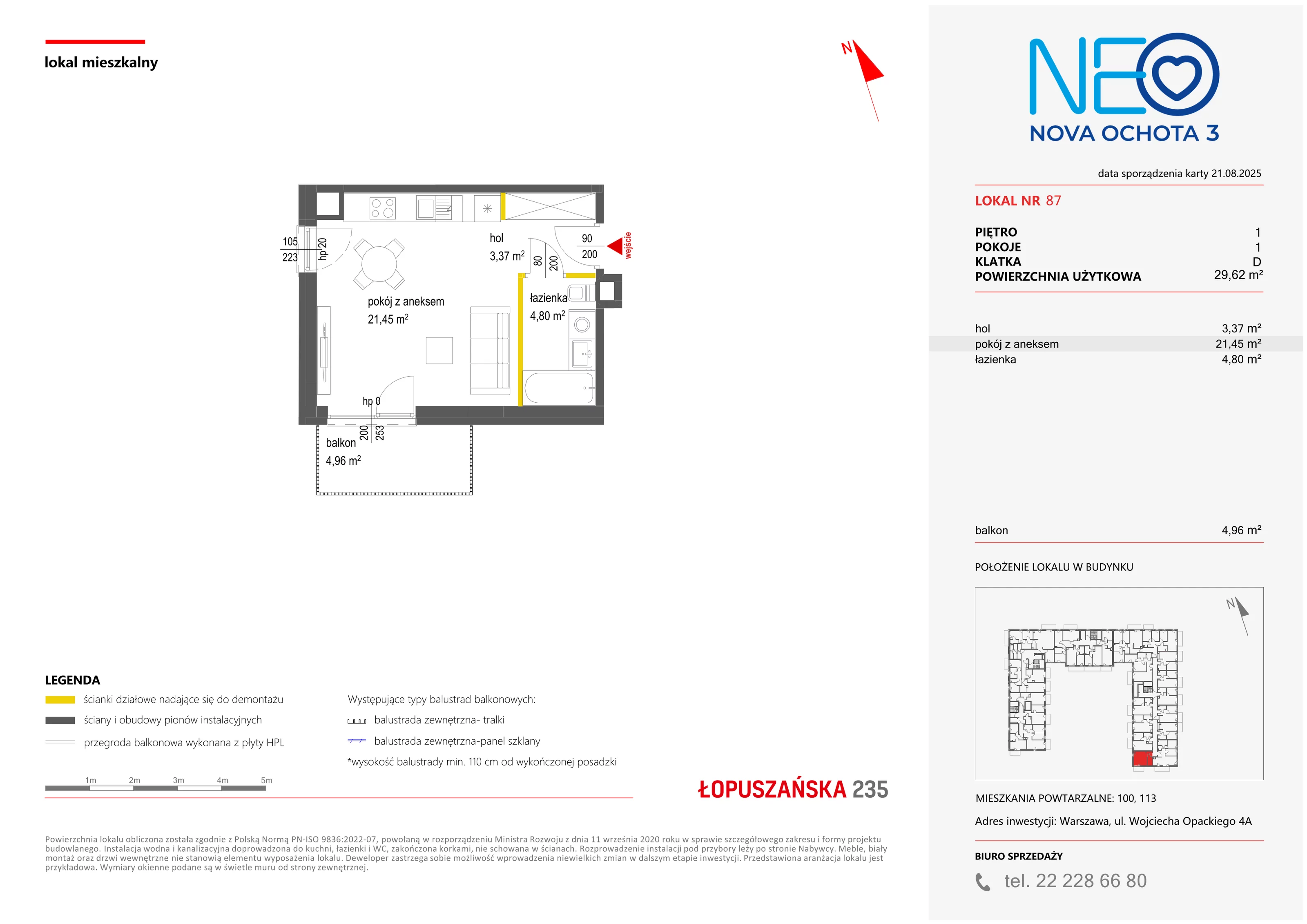 1 pokój, mieszkanie 29,62 m², piętro 1, oferta nr III/87, Neo Nova Ochota 3, Warszawa, Włochy, Raków, ul. Wojciecha Opackiego 4A