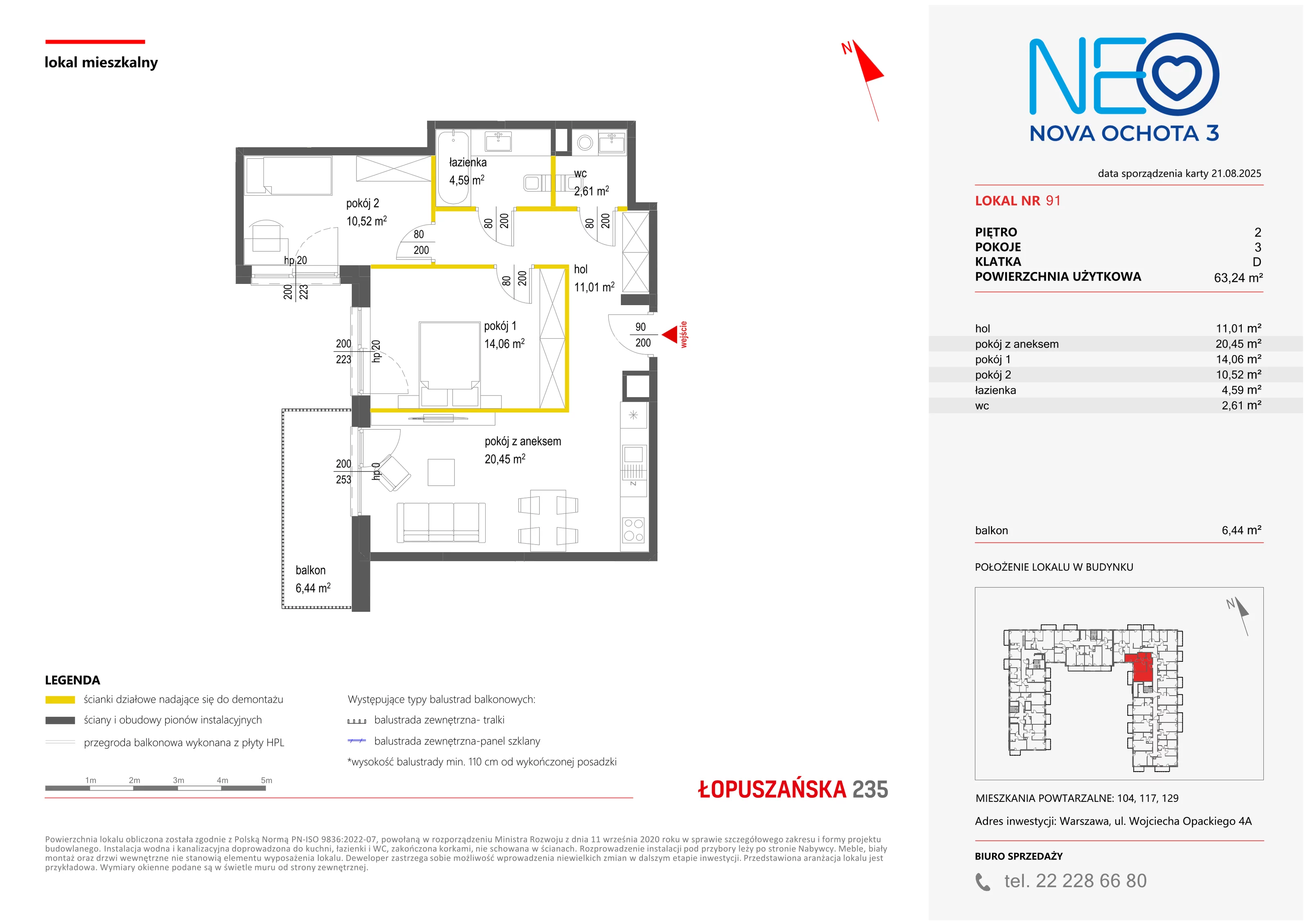 3 pokoje, mieszkanie 63,24 m², piętro 2, oferta nr III/91, Neo Nova Ochota 3, Warszawa, Włochy, Raków, ul. Wojciecha Opackiego 4A