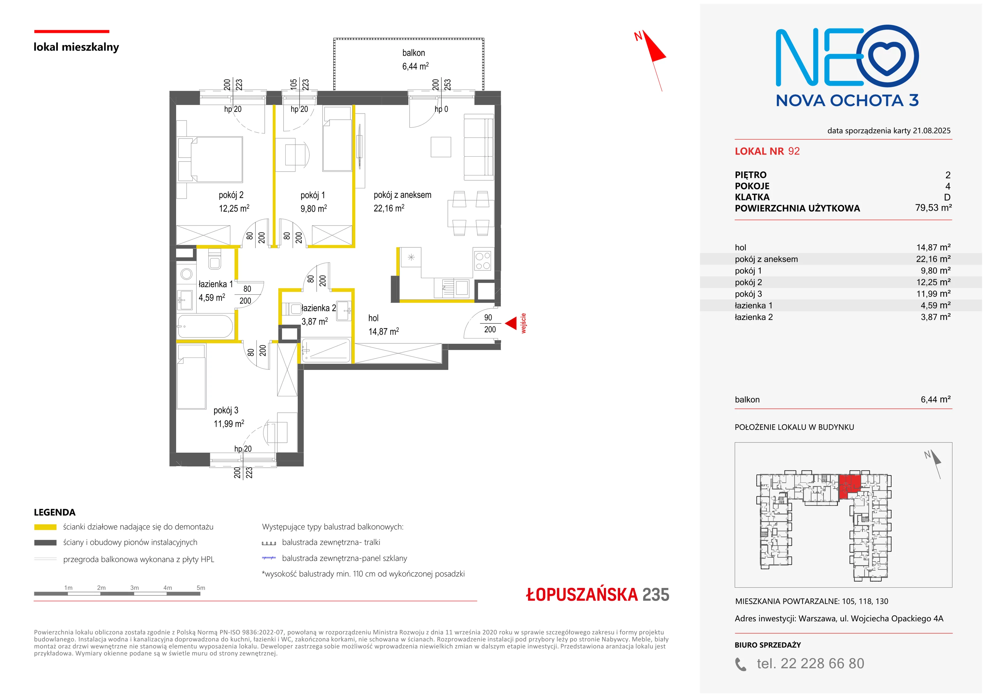4 pokoje, mieszkanie 79,53 m², piętro 2, oferta nr III/92, Neo Nova Ochota 3, Warszawa, Włochy, Raków, ul. Wojciecha Opackiego 4A