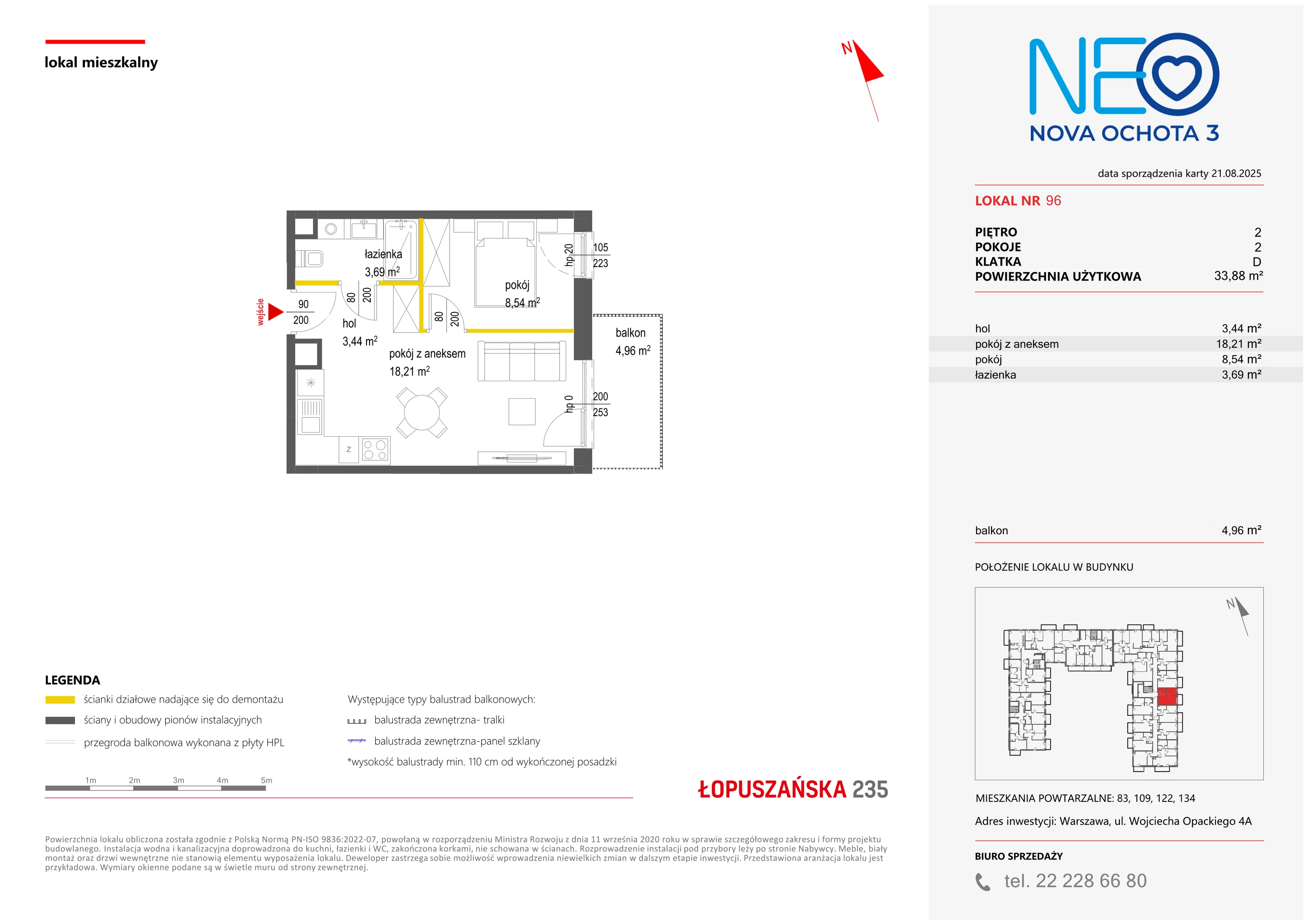 2 pokoje, mieszkanie 33,88 m², piętro 2, oferta nr III/96, Neo Nova Ochota 3, Warszawa, Włochy, Raków, ul. Wojciecha Opackiego 4A