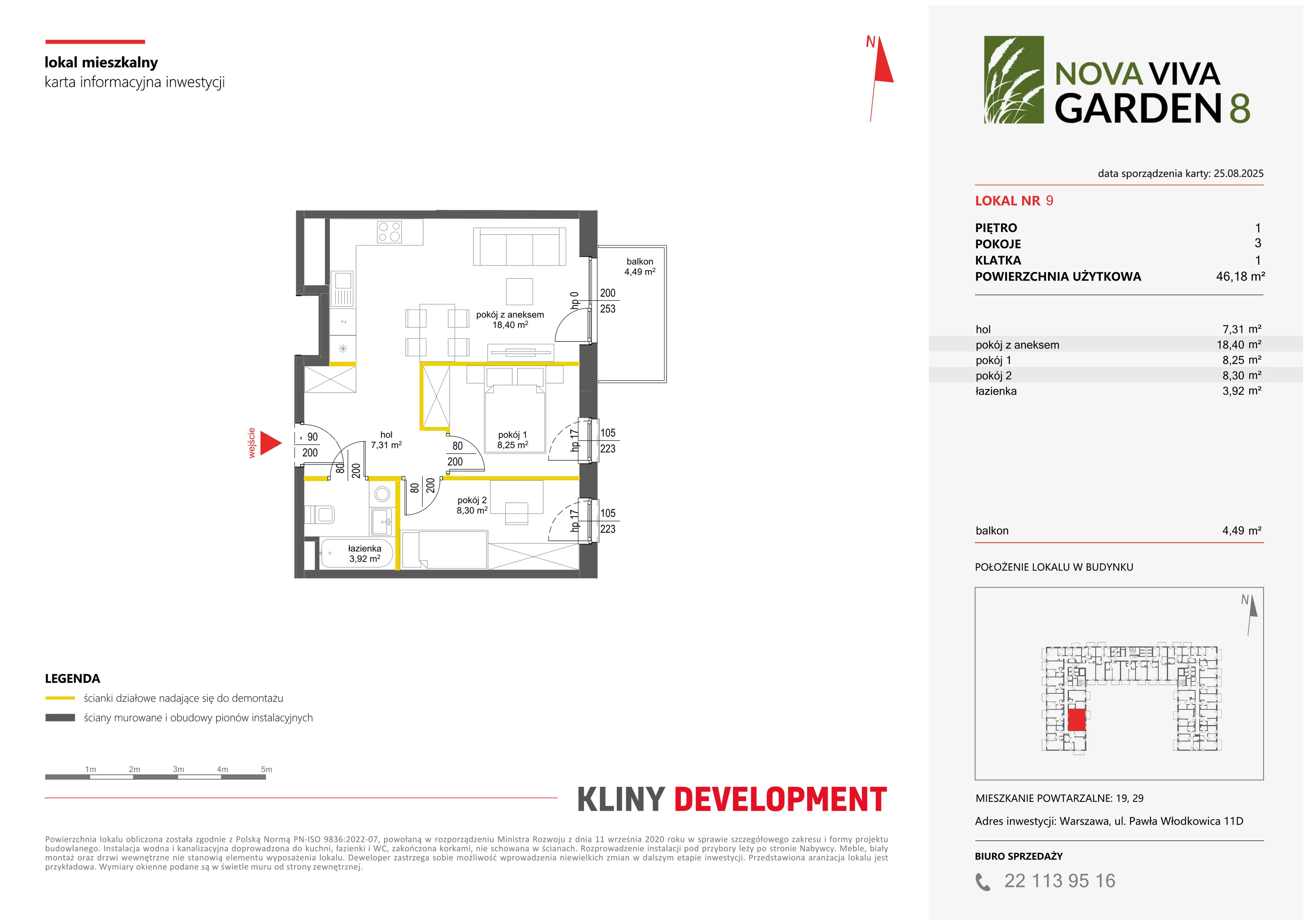 3 pokoje, mieszkanie 46,18 m², piętro 1, oferta nr VIII/9, Nova Viva Garden 8, Warszawa, Białołęka, Brzeziny, ul. Włodkowica 11D