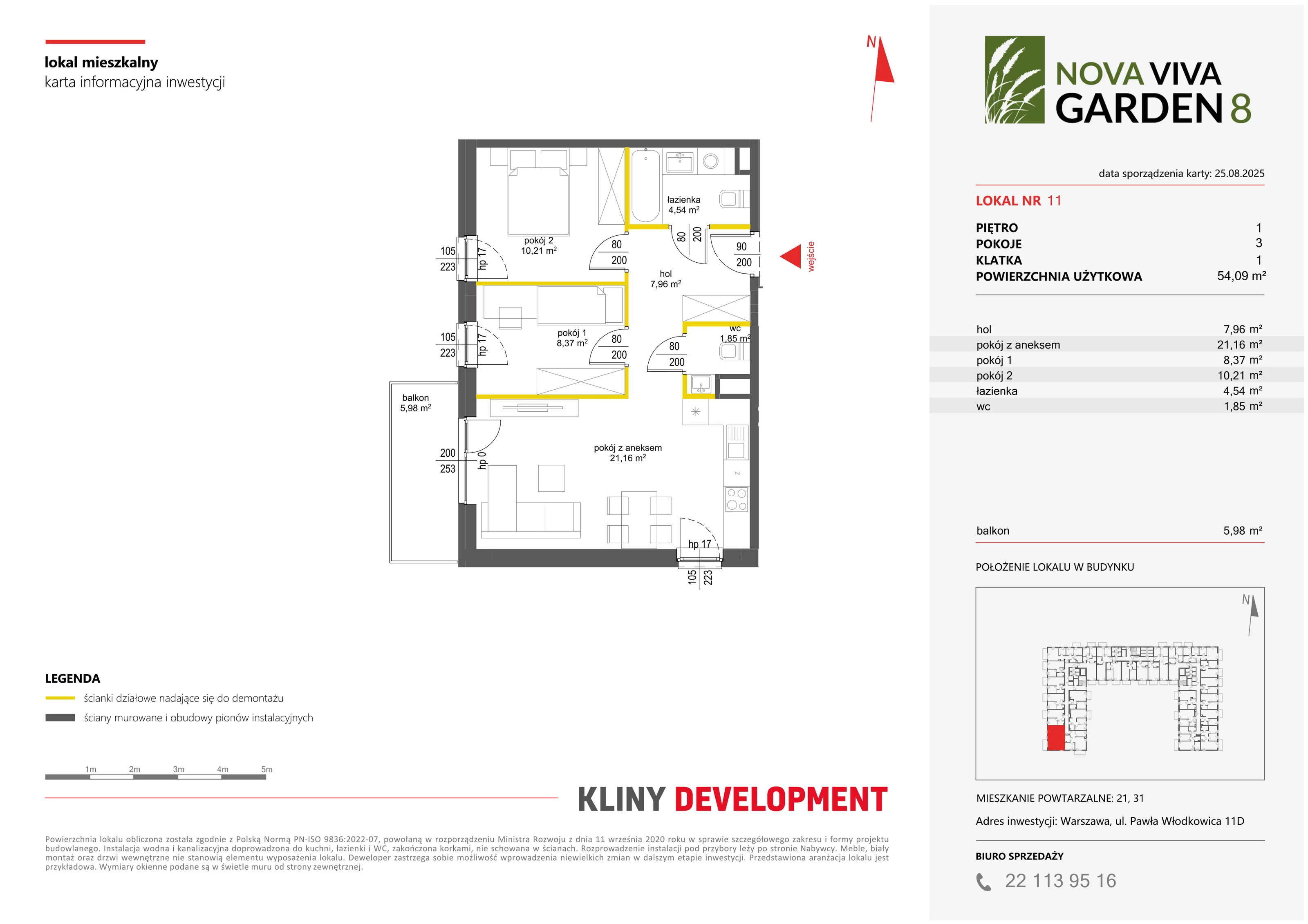 3 pokoje, mieszkanie 55,77 m², piętro 1, oferta nr VIII/11, Nova Viva Garden 8, Warszawa, Białołęka, Brzeziny, ul. Włodkowica 11D