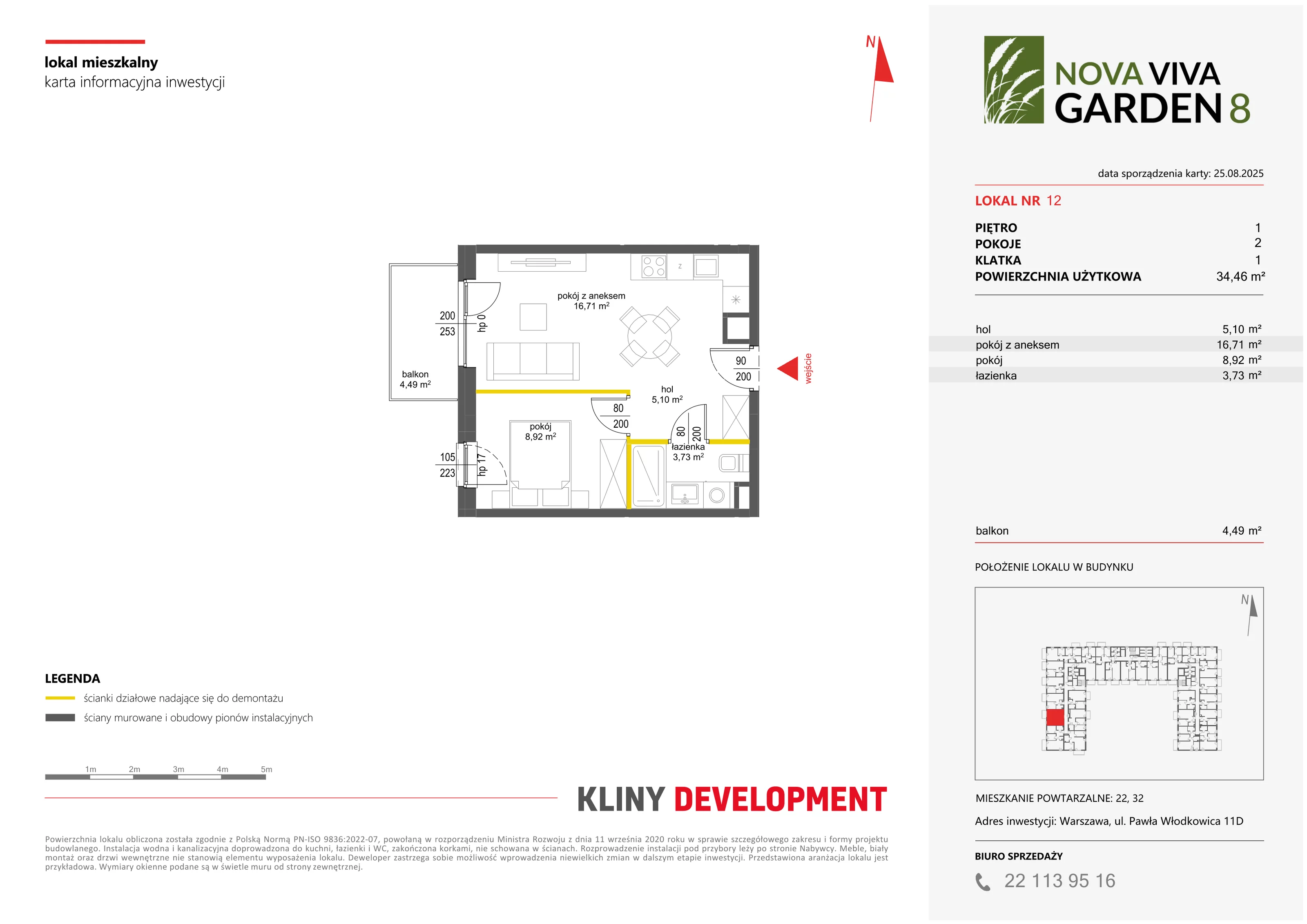 2 pokoje, mieszkanie 34,46 m², piętro 1, oferta nr VIII/12, Nova Viva Garden 8, Warszawa, Białołęka, Brzeziny, ul. Włodkowica 11D