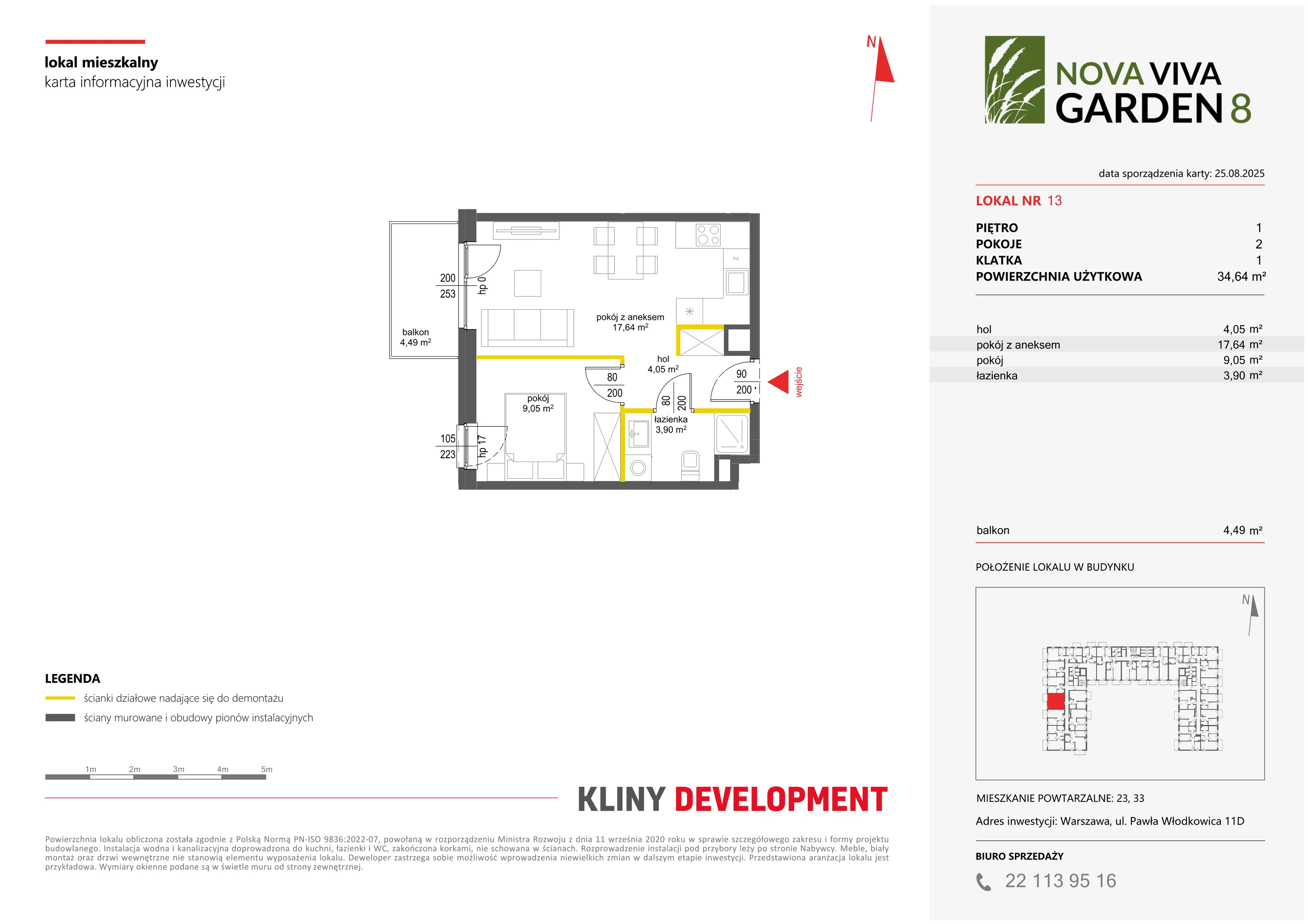2 pokoje, mieszkanie 34,64 m², piętro 1, oferta nr VIII/13, Nova Viva Garden 8, Warszawa, Białołęka, Brzeziny, ul. Włodkowica 11D