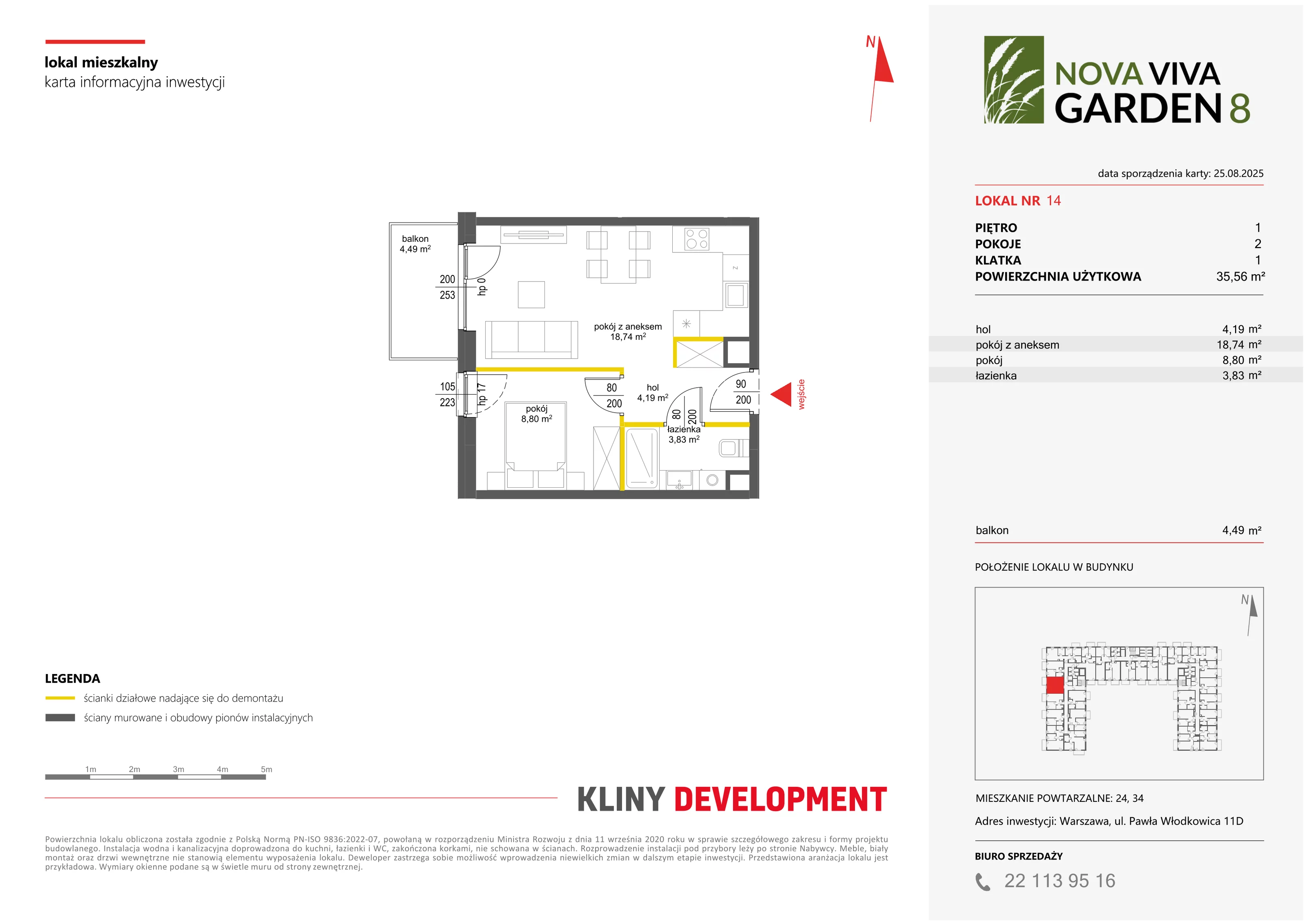2 pokoje, mieszkanie 35,56 m², piętro 1, oferta nr VIII/14, Nova Viva Garden 8, Warszawa, Białołęka, Brzeziny, ul. Włodkowica 11D