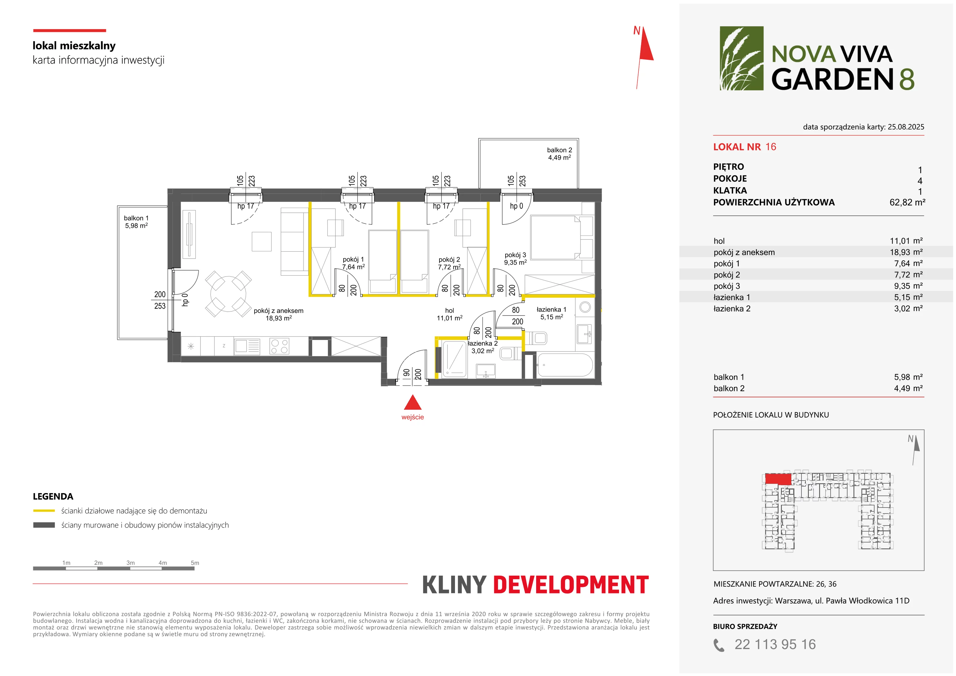 4 pokoje, mieszkanie 62,82 m², piętro 1, oferta nr VIII/16, Nova Viva Garden 8, Warszawa, Białołęka, Brzeziny, ul. Włodkowica 11D