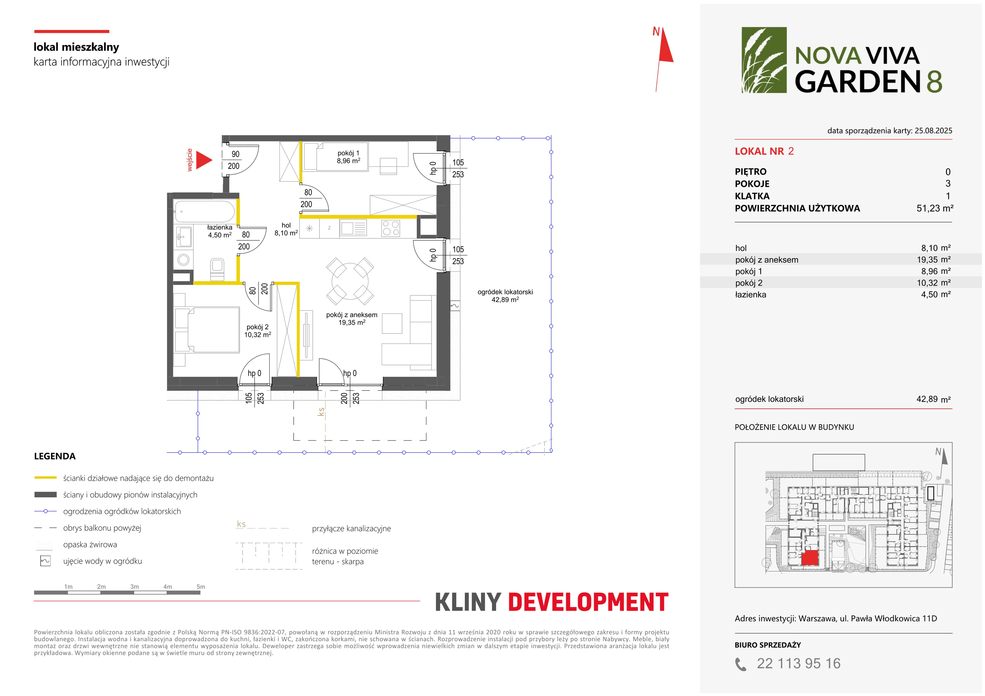 3 pokoje, mieszkanie 51,23 m², parter, oferta nr VIII/2, Nova Viva Garden 8, Warszawa, Białołęka, Brzeziny, ul. Włodkowica 11D