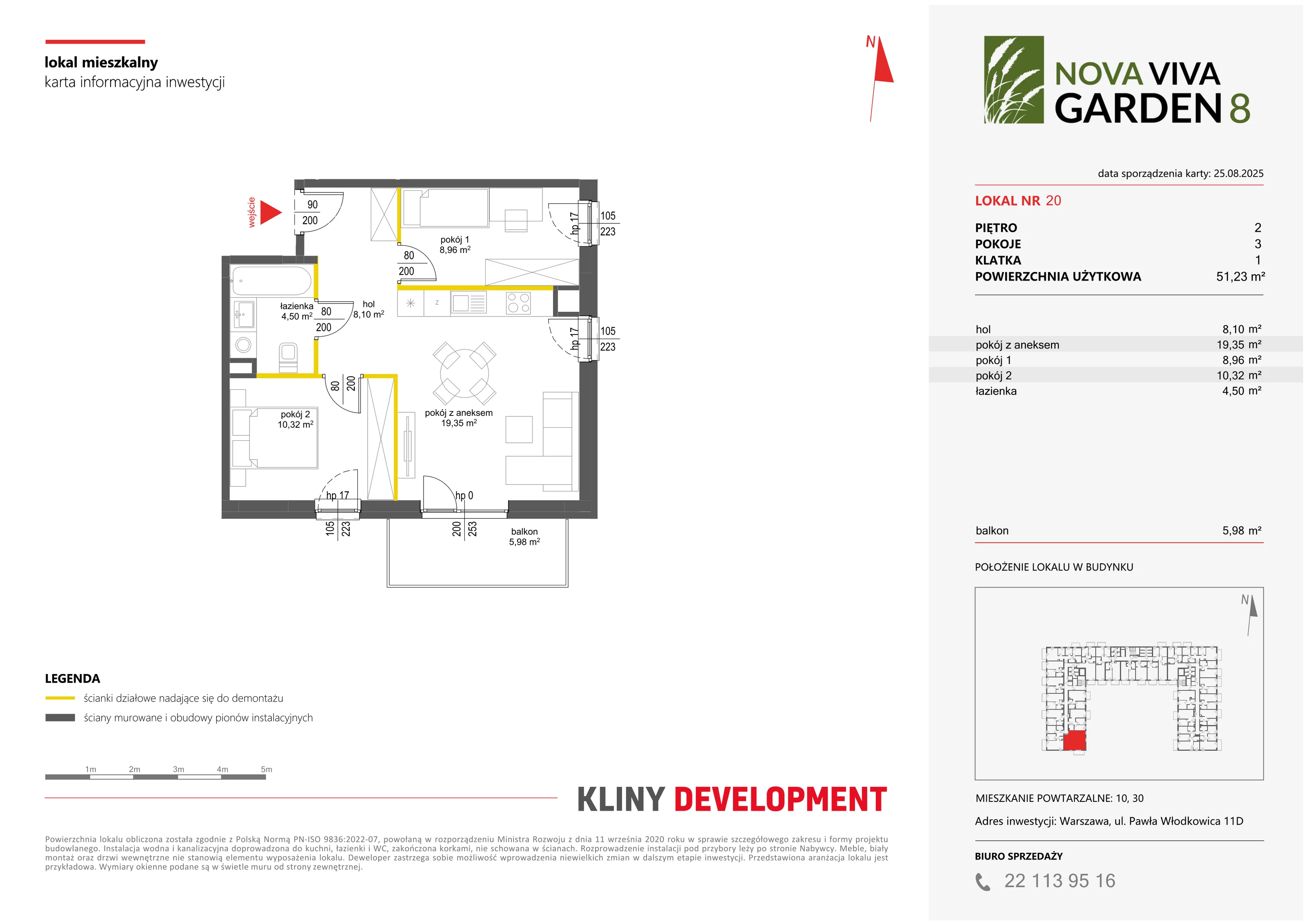 3 pokoje, mieszkanie 51,23 m², piętro 2, oferta nr VIII/20, Nova Viva Garden 8, Warszawa, Białołęka, Brzeziny, ul. Włodkowica 11D