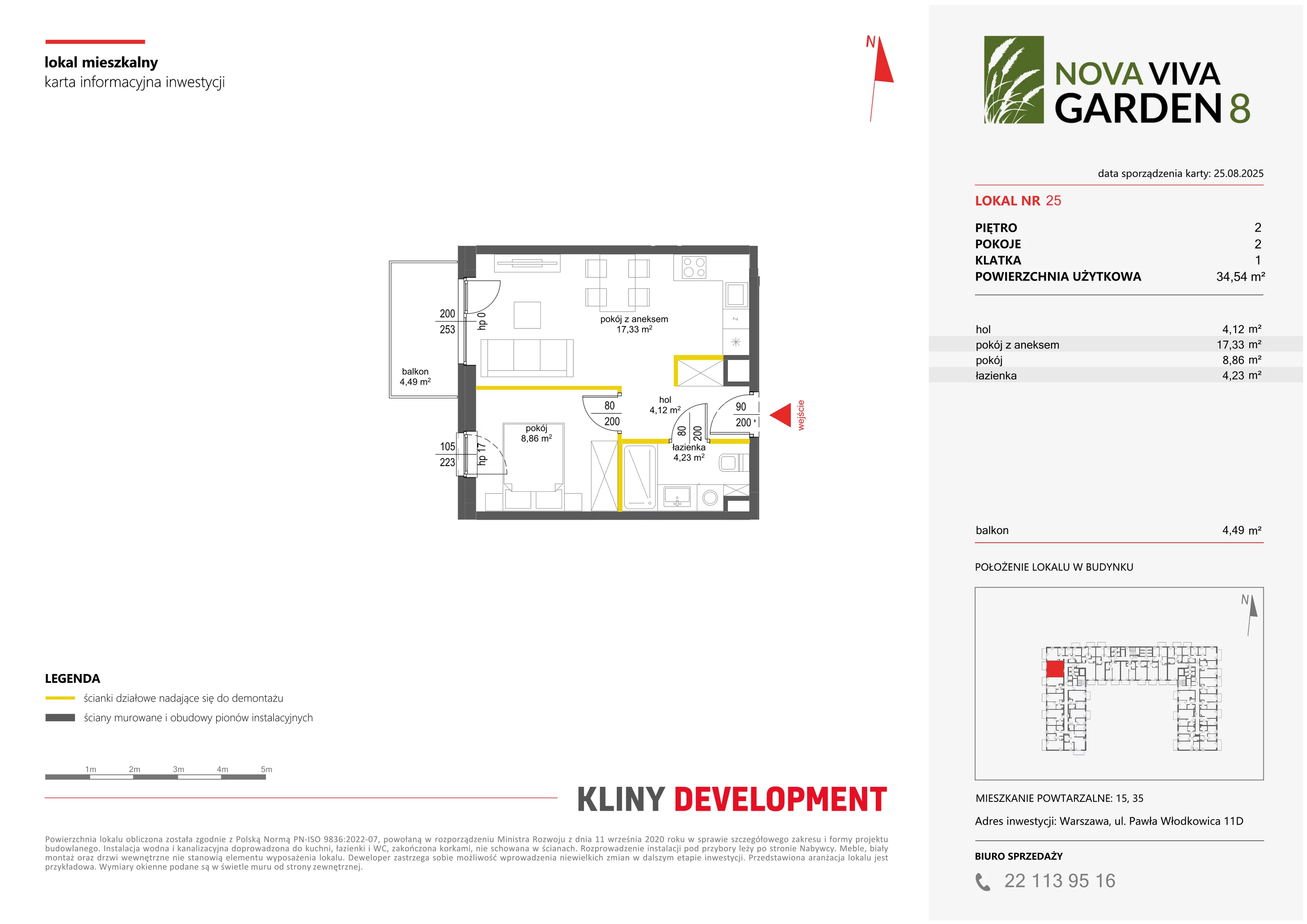 2 pokoje, mieszkanie 34,54 m², piętro 2, oferta nr VIII/25, Nova Viva Garden 8, Warszawa, Białołęka, Brzeziny, ul. Włodkowica 11D