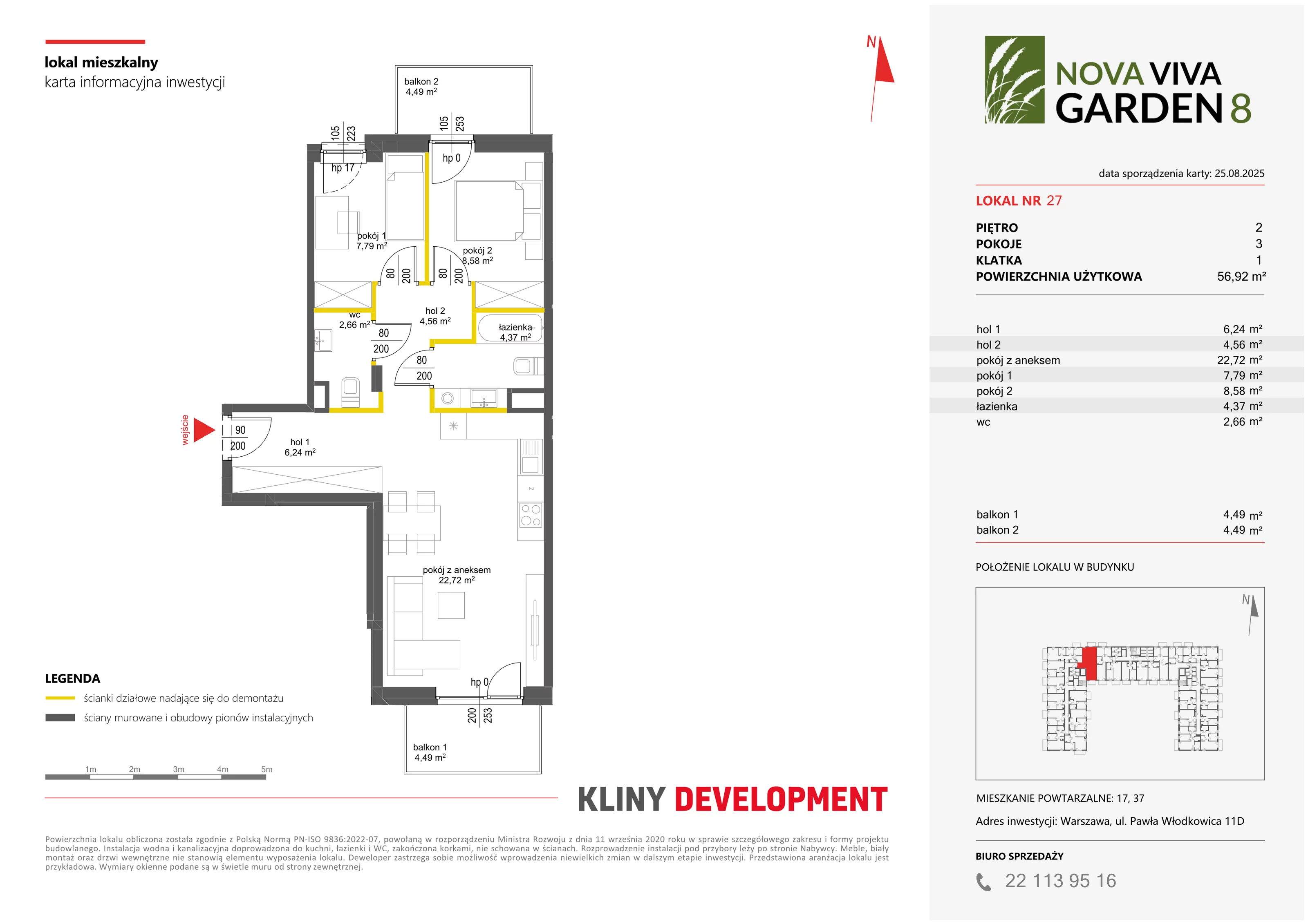 3 pokoje, mieszkanie 56,92 m², piętro 2, oferta nr VIII/27, Nova Viva Garden 8, Warszawa, Białołęka, Brzeziny, ul. Włodkowica 11D