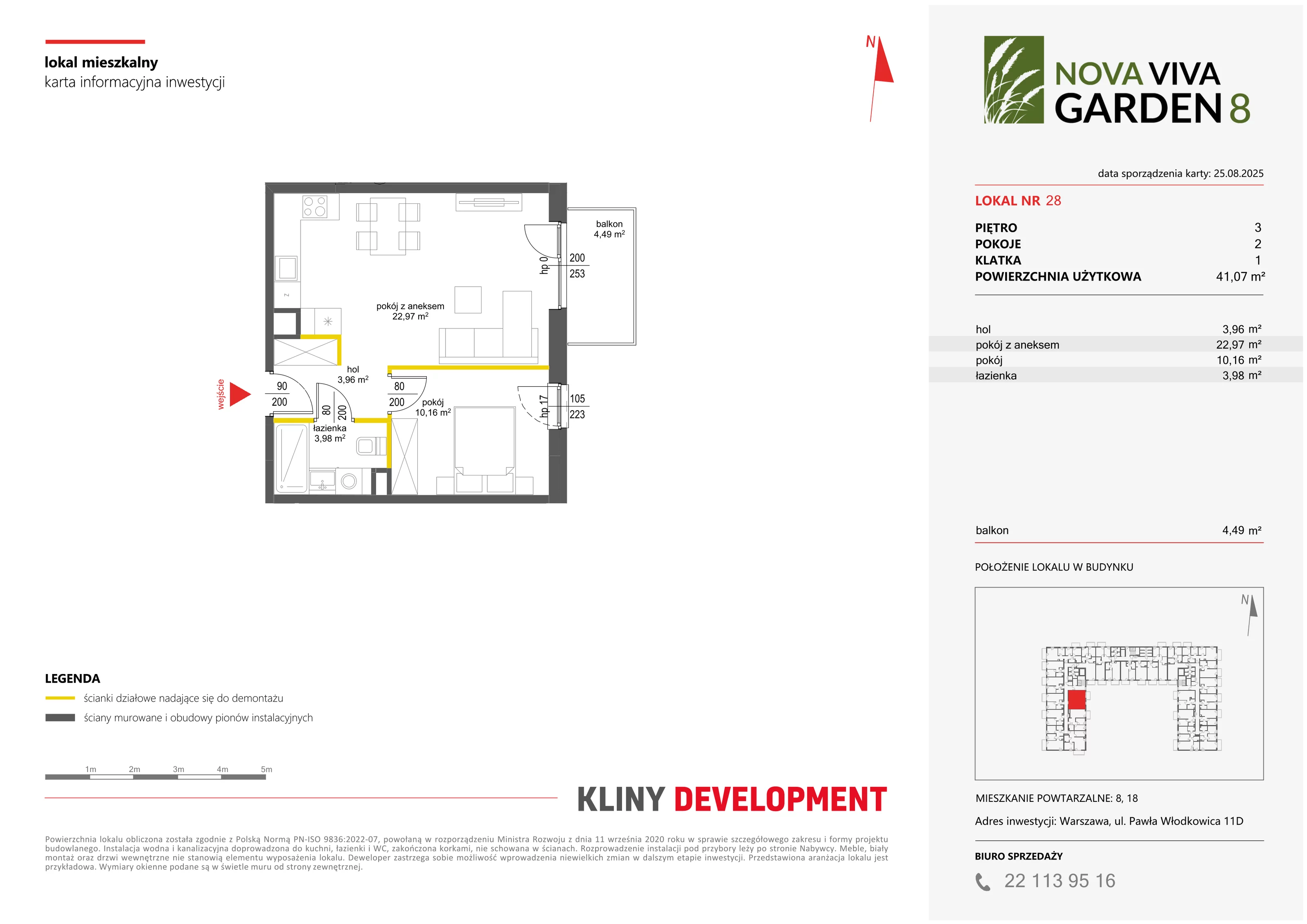 2 pokoje, mieszkanie 41,07 m², piętro 3, oferta nr VIII/28, Nova Viva Garden 8, Warszawa, Białołęka, Brzeziny, ul. Włodkowica 11D