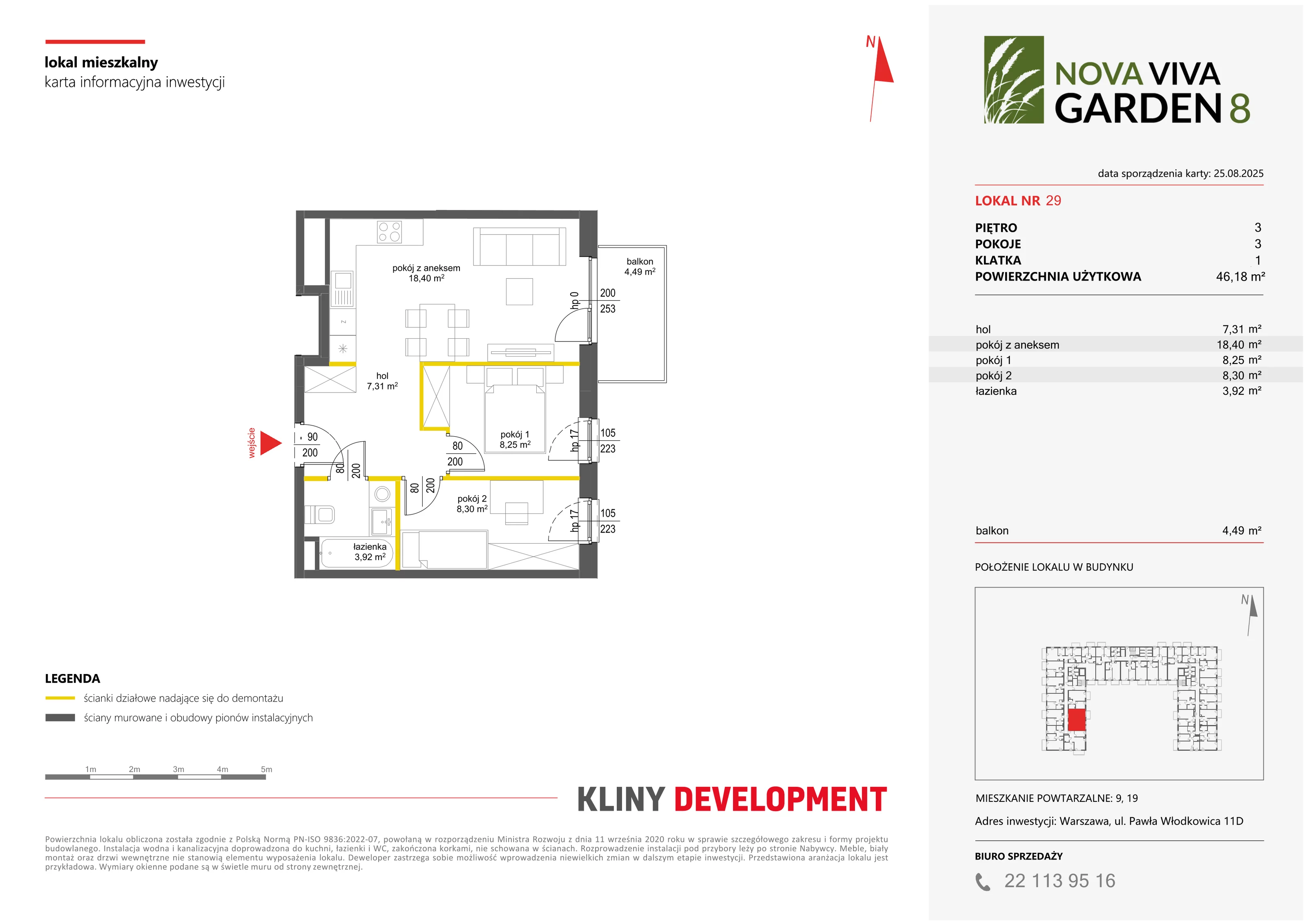 3 pokoje, mieszkanie 46,18 m², piętro 3, oferta nr VIII/29, Nova Viva Garden 8, Warszawa, Białołęka, Brzeziny, ul. Włodkowica 11D