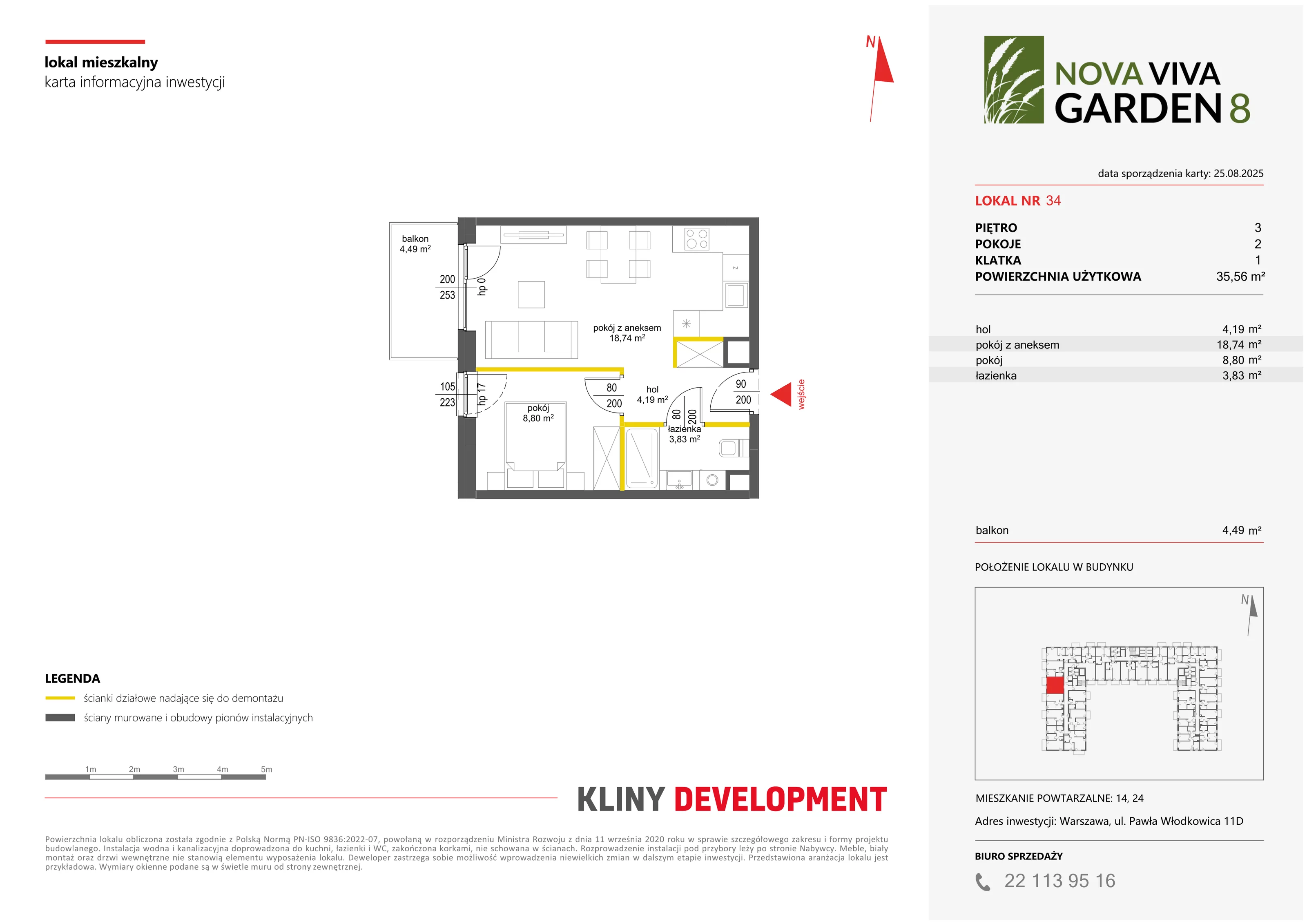 2 pokoje, mieszkanie 35,56 m², piętro 3, oferta nr VIII/34, Nova Viva Garden 8, Warszawa, Białołęka, Brzeziny, ul. Włodkowica 11D