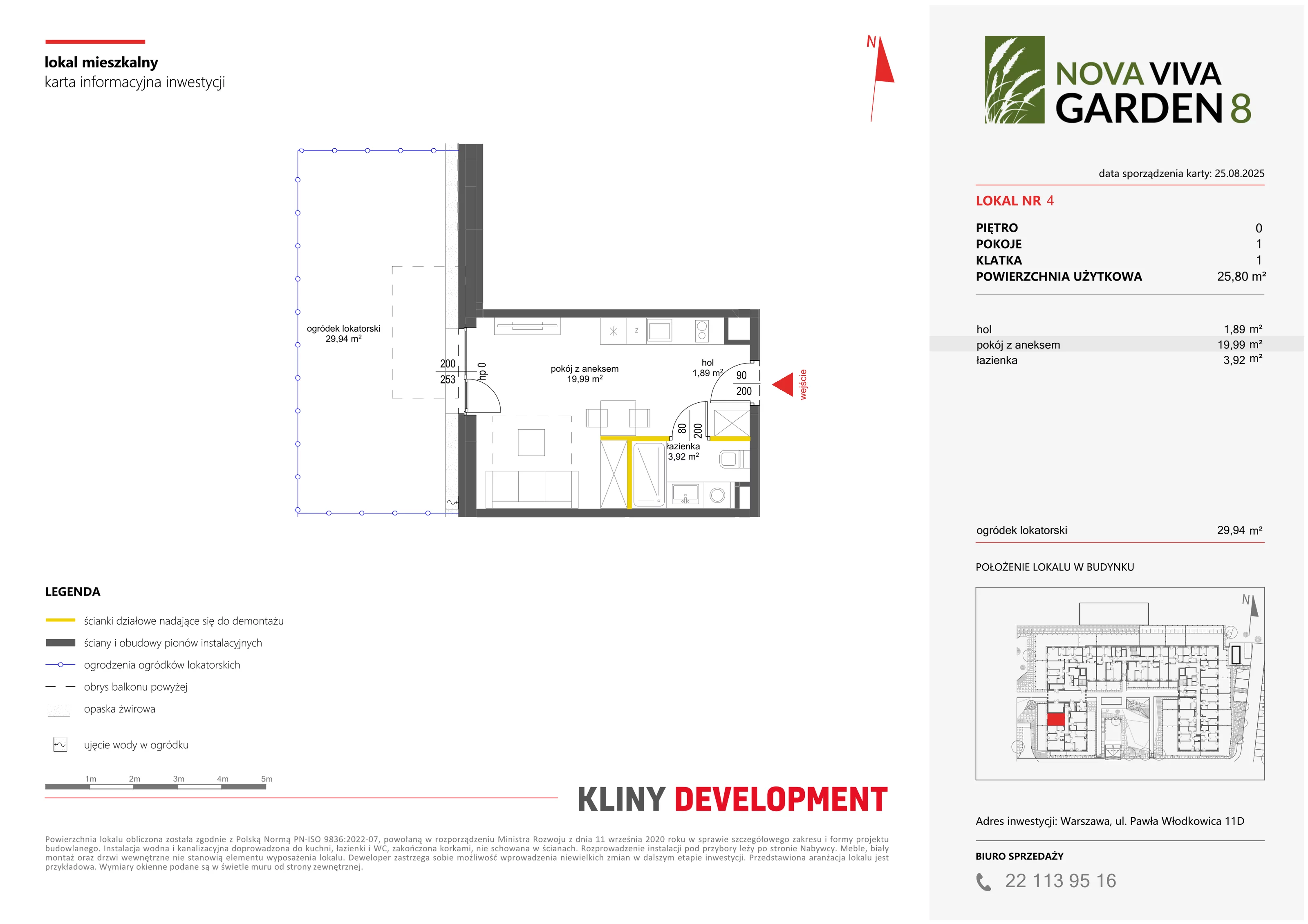 1 pokój, mieszkanie 25,80 m², parter, oferta nr VIII/4, Nova Viva Garden 8, Warszawa, Białołęka, Brzeziny, ul. Włodkowica 11D