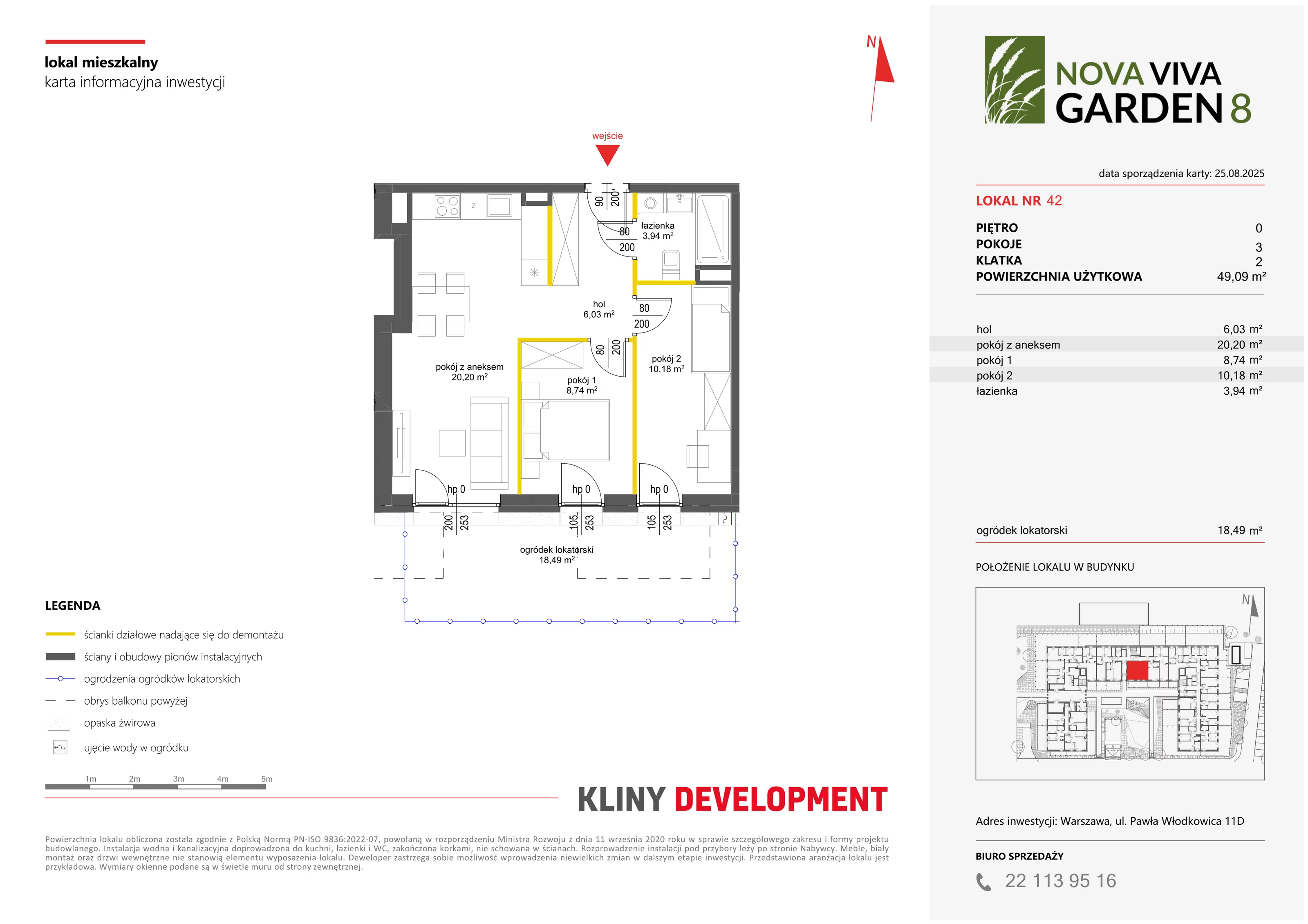 3 pokoje, mieszkanie 49,09 m², parter, oferta nr VIII/42, Nova Viva Garden 8, Warszawa, Białołęka, Brzeziny, ul. Włodkowica 11D
