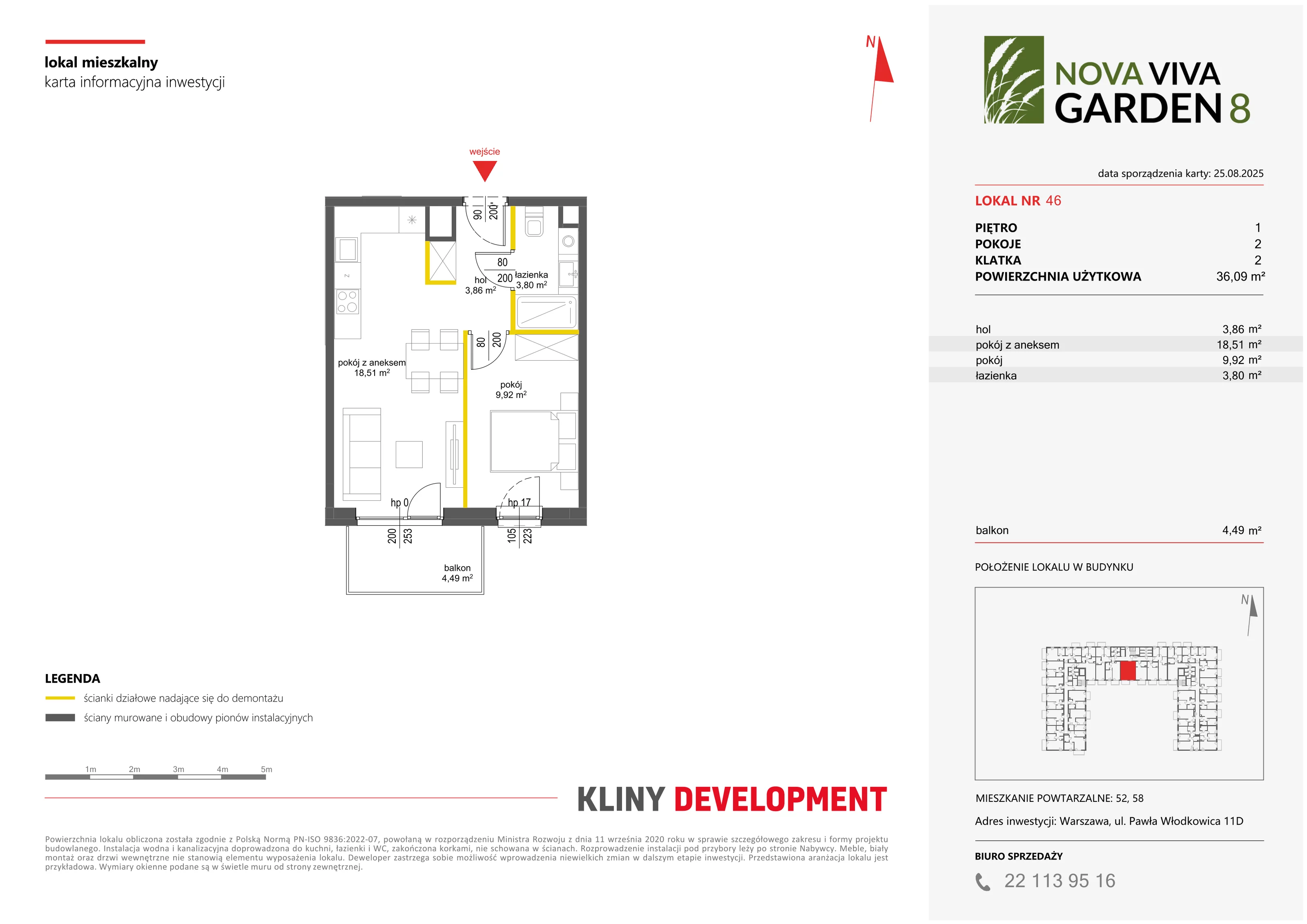 2 pokoje, mieszkanie 36,09 m², piętro 1, oferta nr VIII/46, Nova Viva Garden 8, Warszawa, Białołęka, Brzeziny, ul. Włodkowica 11D