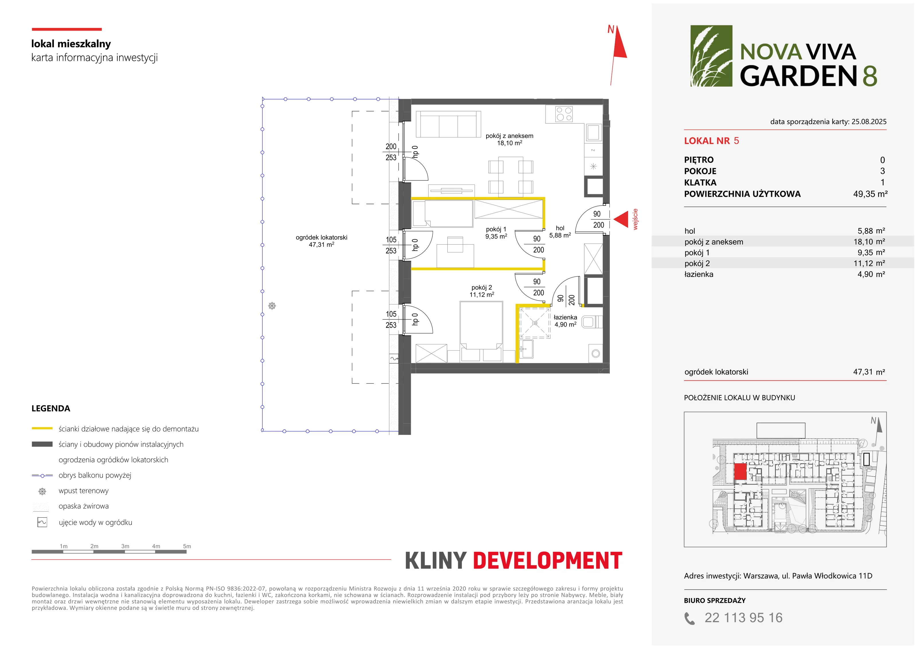 3 pokoje, mieszkanie 49,35 m², parter, oferta nr VIII/5, Nova Viva Garden 8, Warszawa, Białołęka, Brzeziny, ul. Włodkowica 11D