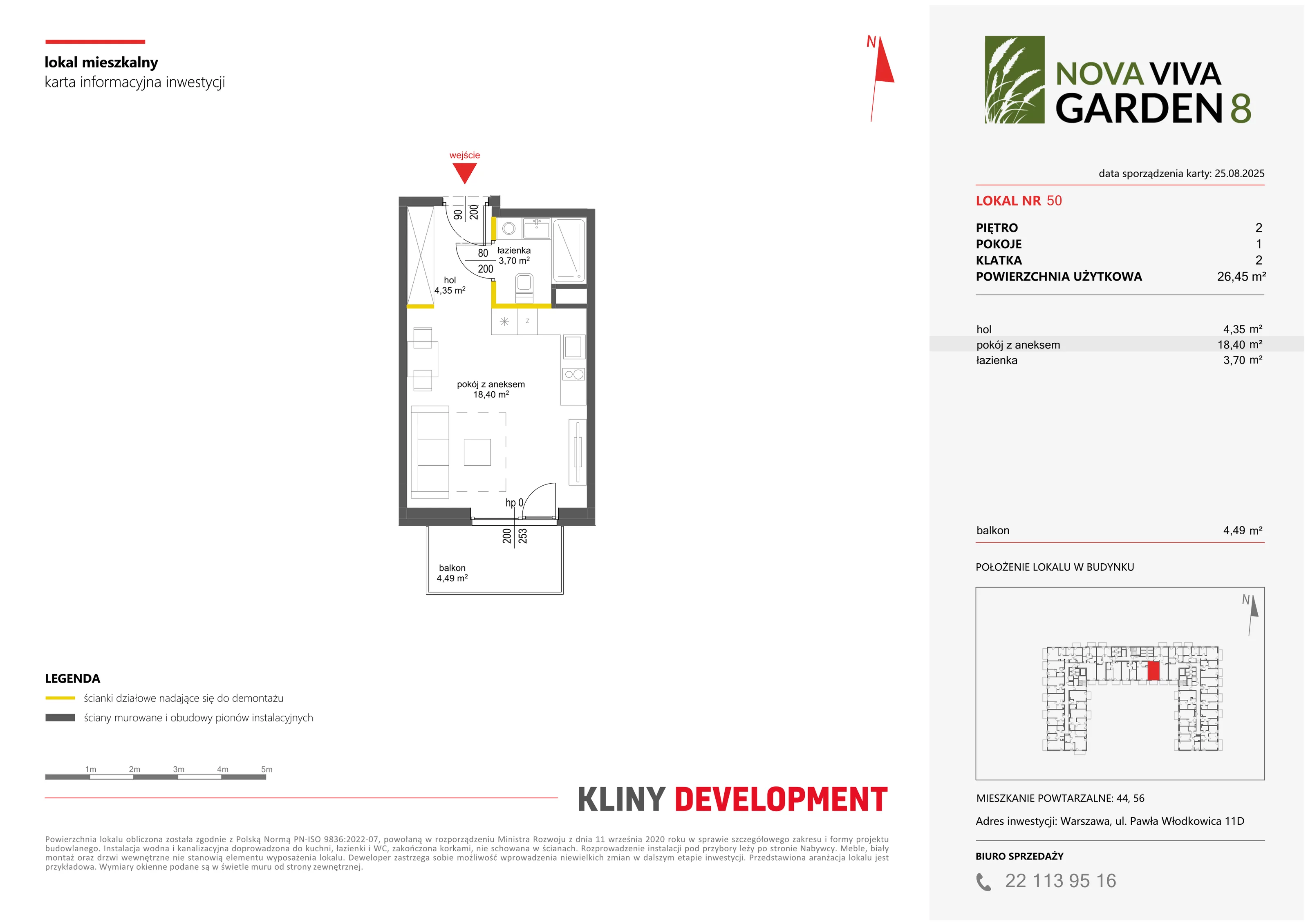 1 pokój, mieszkanie 26,45 m², piętro 2, oferta nr VIII/50, Nova Viva Garden 8, Warszawa, Białołęka, Brzeziny, ul. Włodkowica 11D