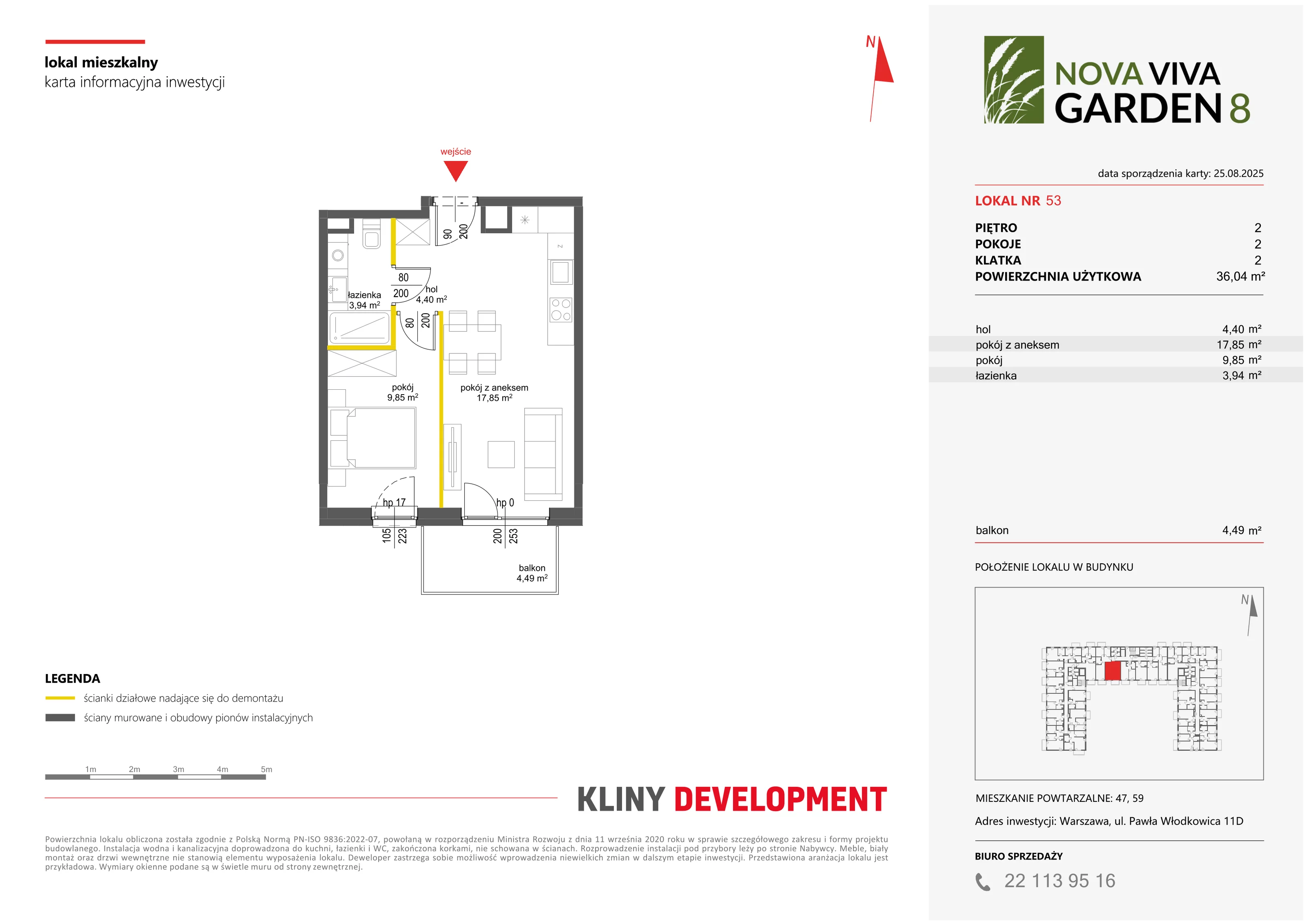 2 pokoje, mieszkanie 36,04 m², piętro 2, oferta nr VIII/53, Nova Viva Garden 8, Warszawa, Białołęka, Brzeziny, ul. Włodkowica 11D