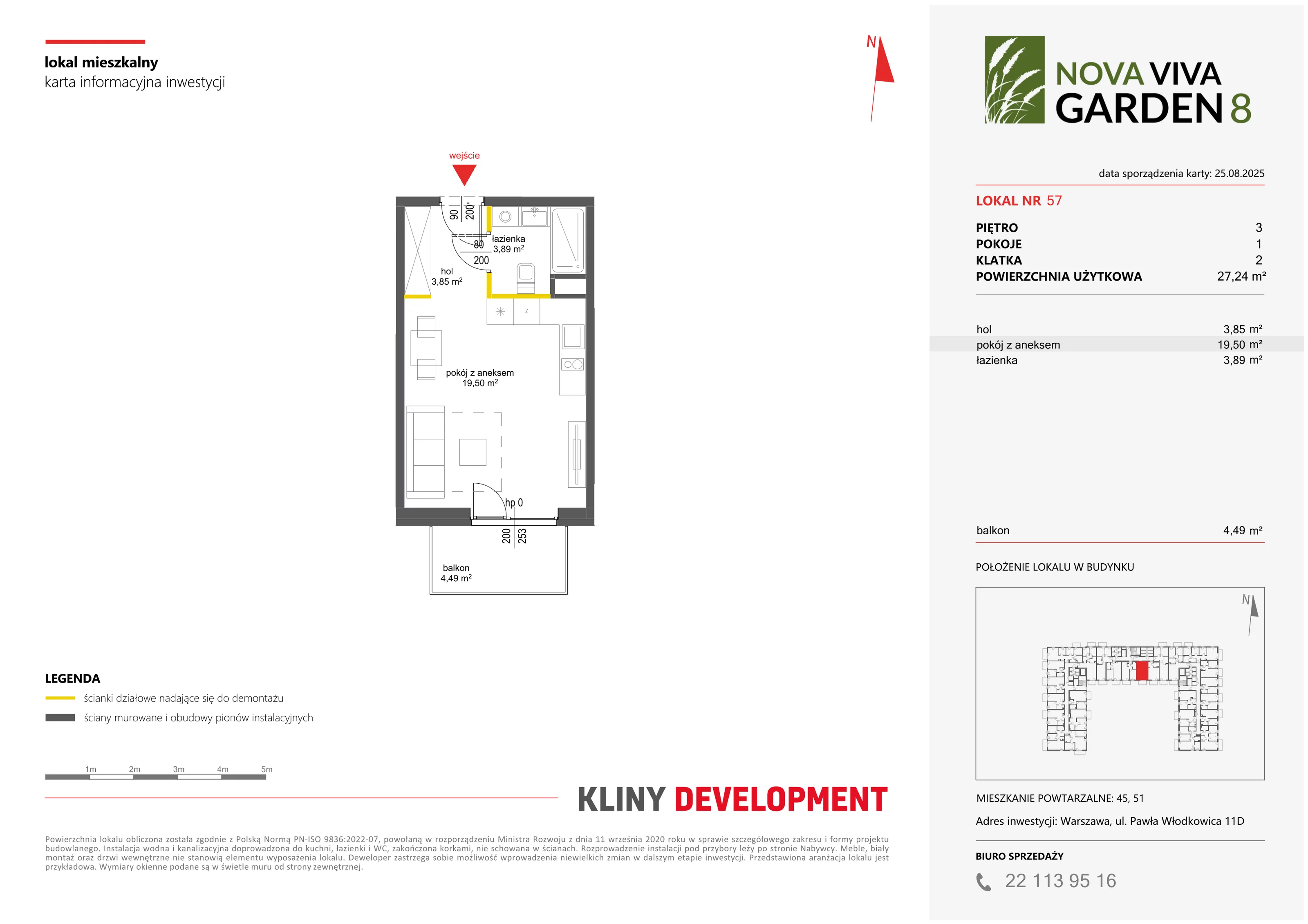 1 pokój, mieszkanie 27,24 m², piętro 3, oferta nr VIII/57, Nova Viva Garden 8, Warszawa, Białołęka, Brzeziny, ul. Włodkowica 11D
