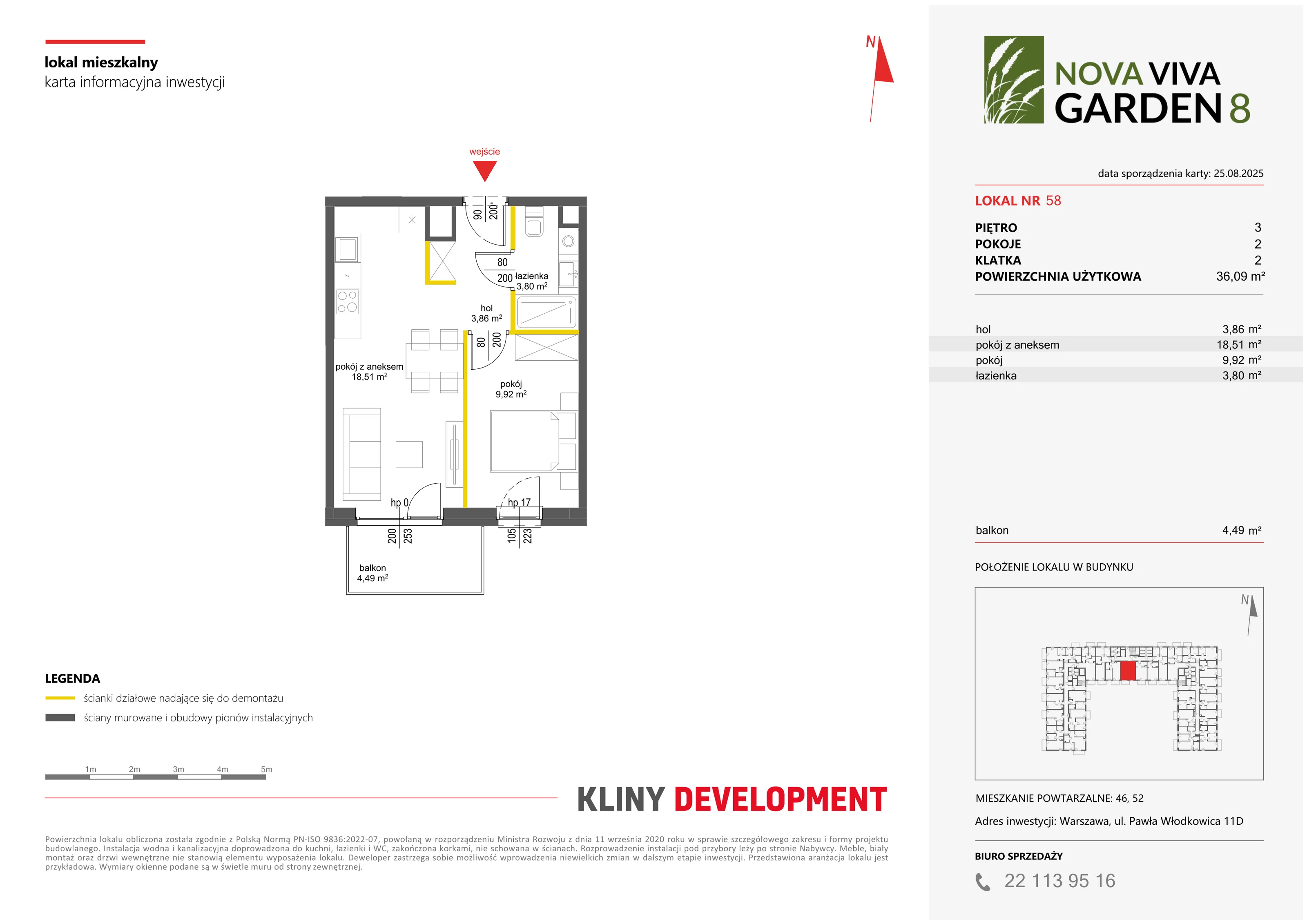 2 pokoje, mieszkanie 36,09 m², piętro 3, oferta nr VIII/58, Nova Viva Garden 8, Warszawa, Białołęka, Brzeziny, ul. Włodkowica 11D