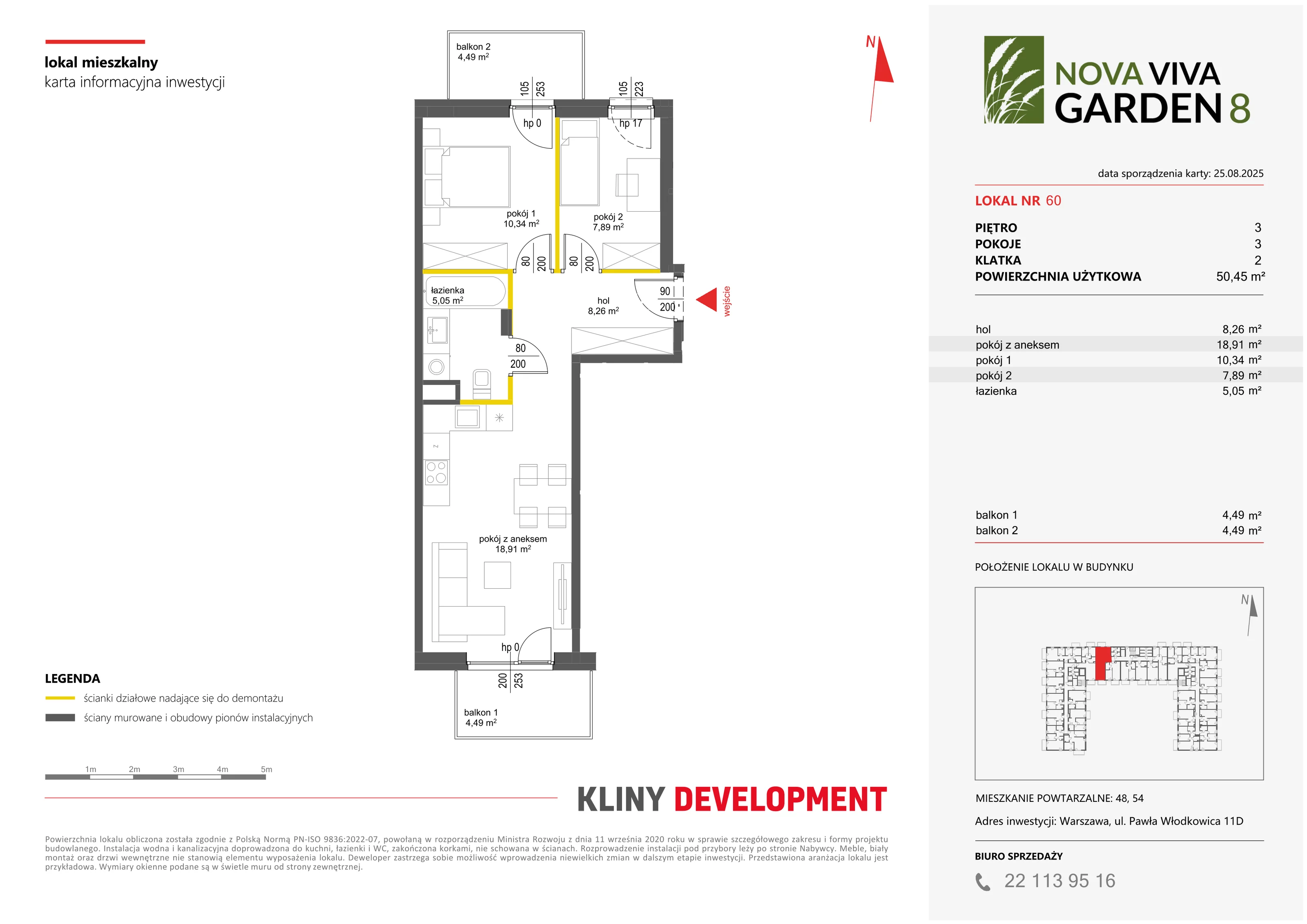 3 pokoje, mieszkanie 50,45 m², piętro 3, oferta nr VIII/60, Nova Viva Garden 8, Warszawa, Białołęka, Brzeziny, ul. Włodkowica 11D