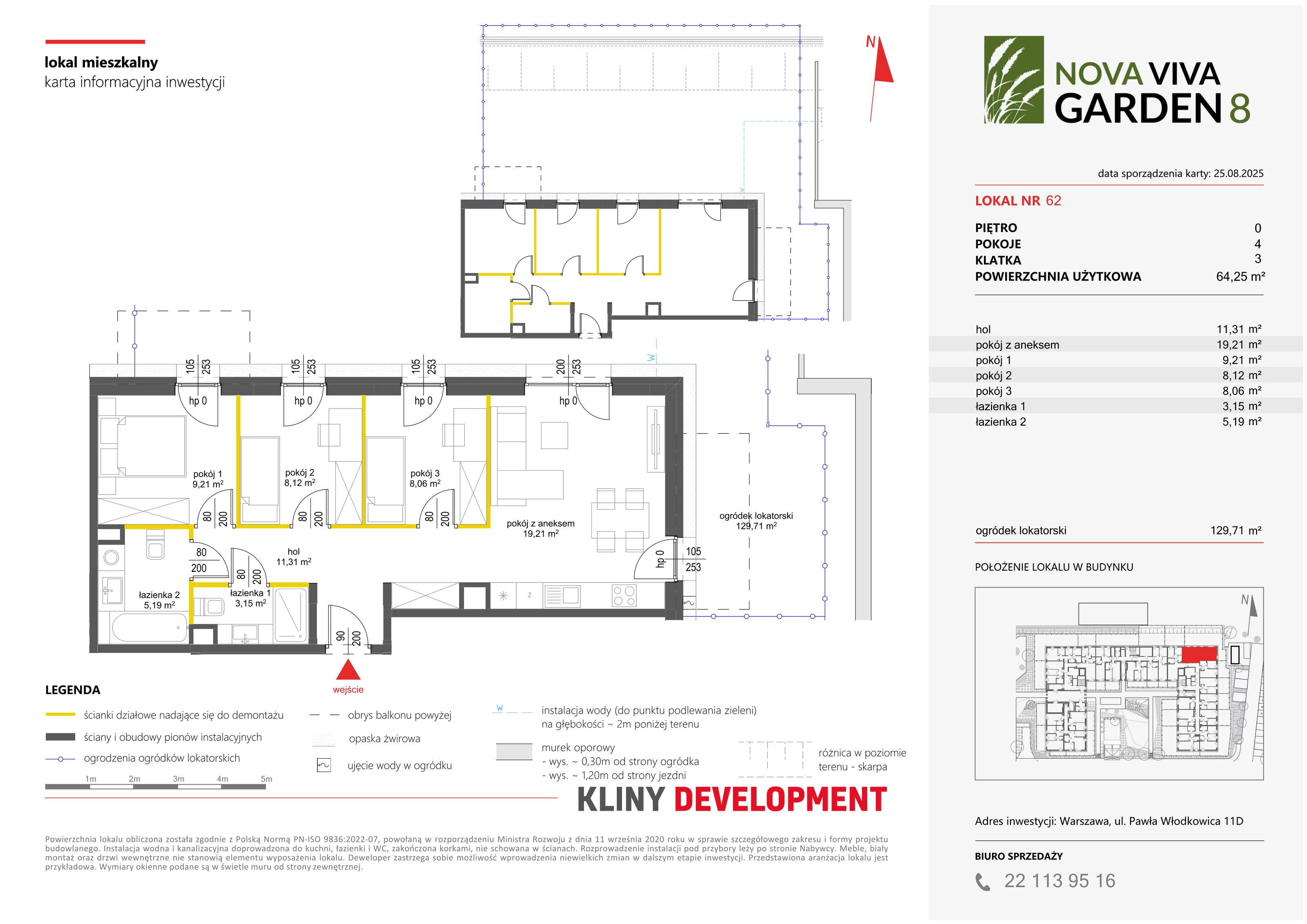4 pokoje, mieszkanie 64,25 m², parter, oferta nr VIII/62, Nova Viva Garden 8, Warszawa, Białołęka, Brzeziny, ul. Włodkowica 11D