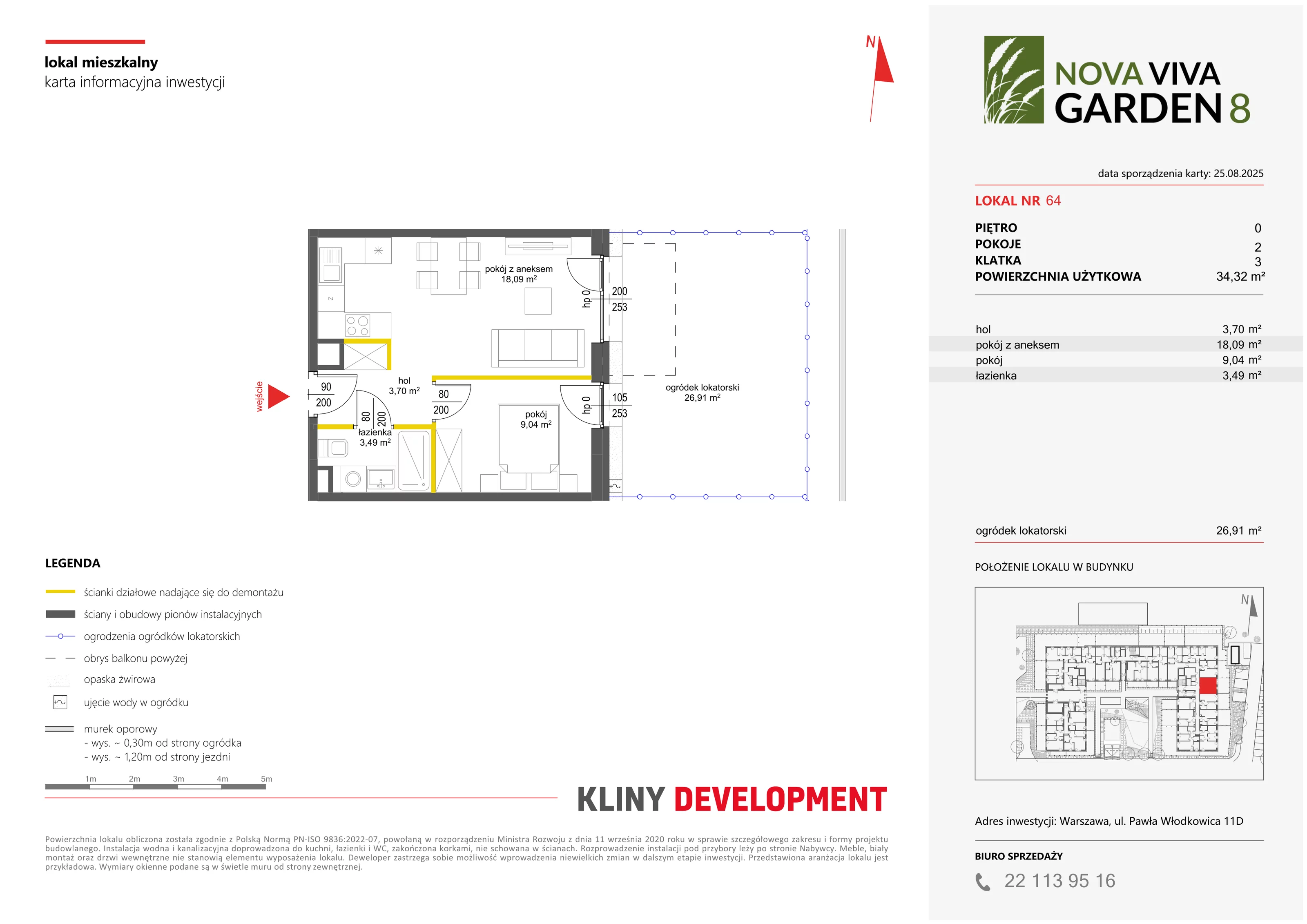 2 pokoje, mieszkanie 34,32 m², parter, oferta nr VIII/64, Nova Viva Garden 8, Warszawa, Białołęka, Brzeziny, ul. Włodkowica 11D