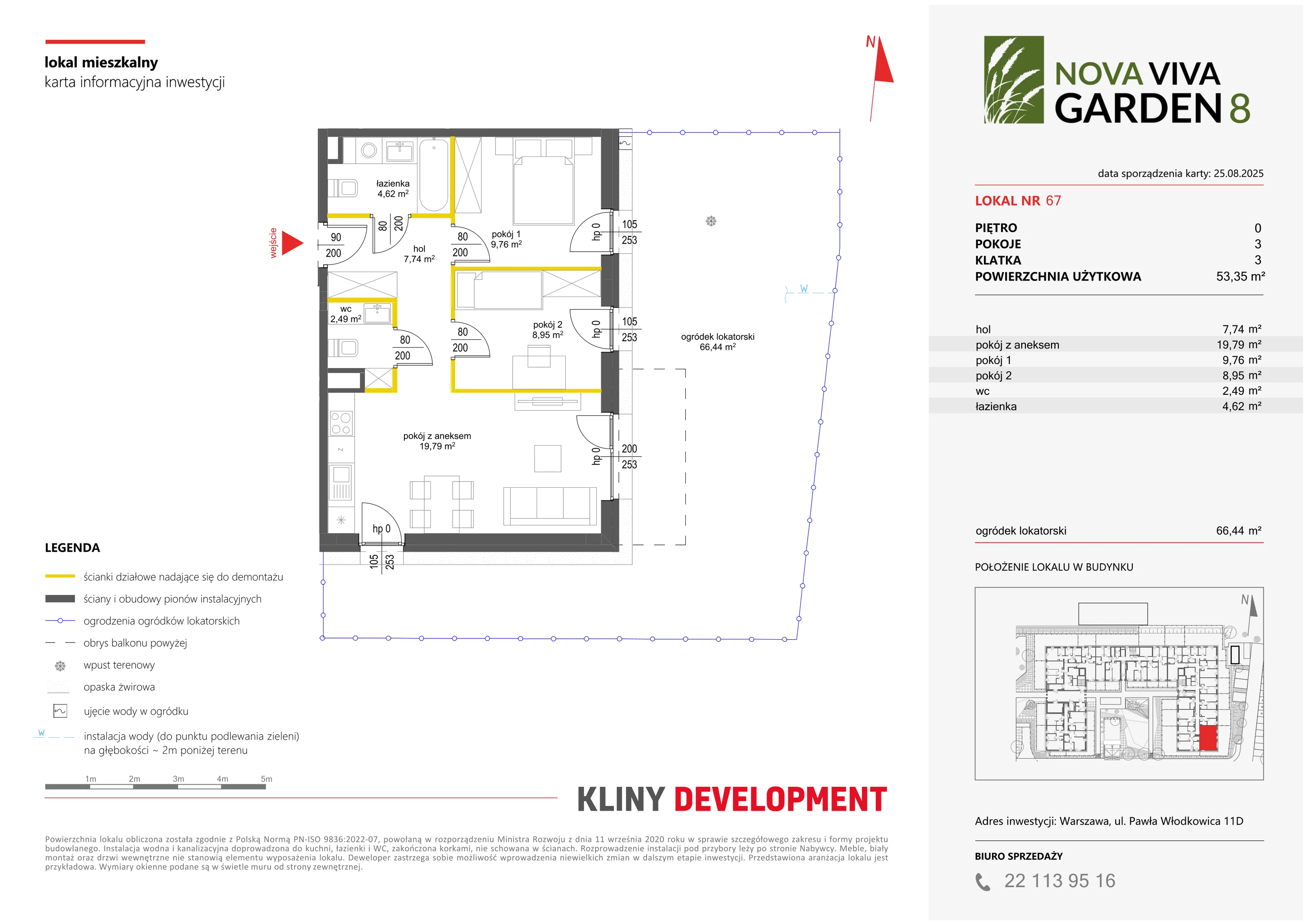 3 pokoje, mieszkanie 53,35 m², parter, oferta nr VIII/67, Nova Viva Garden 8, Warszawa, Białołęka, Brzeziny, ul. Włodkowica 11D