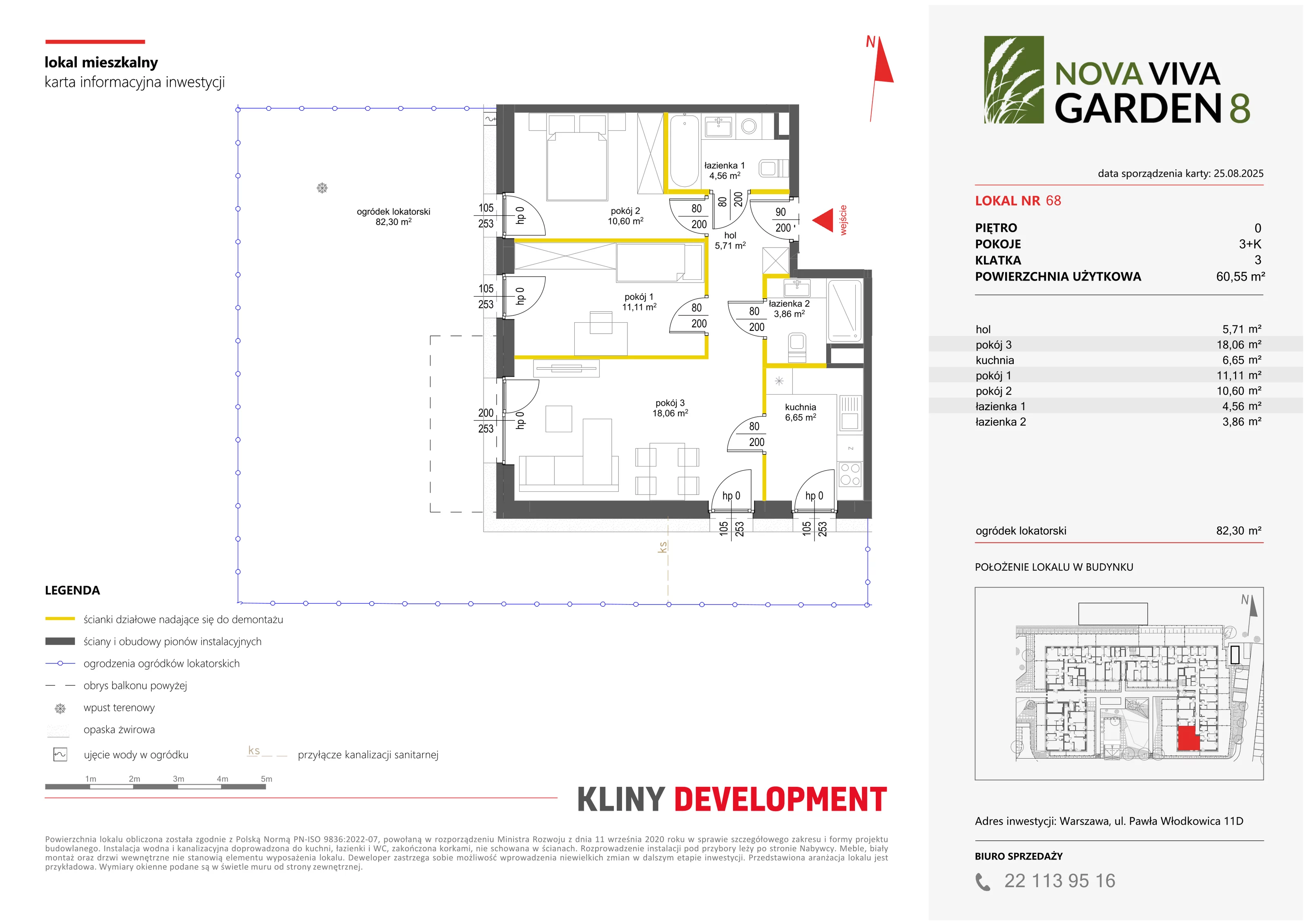 3 pokoje, mieszkanie 60,55 m², parter, oferta nr VIII/68, Nova Viva Garden 8, Warszawa, Białołęka, Brzeziny, ul. Włodkowica 11D