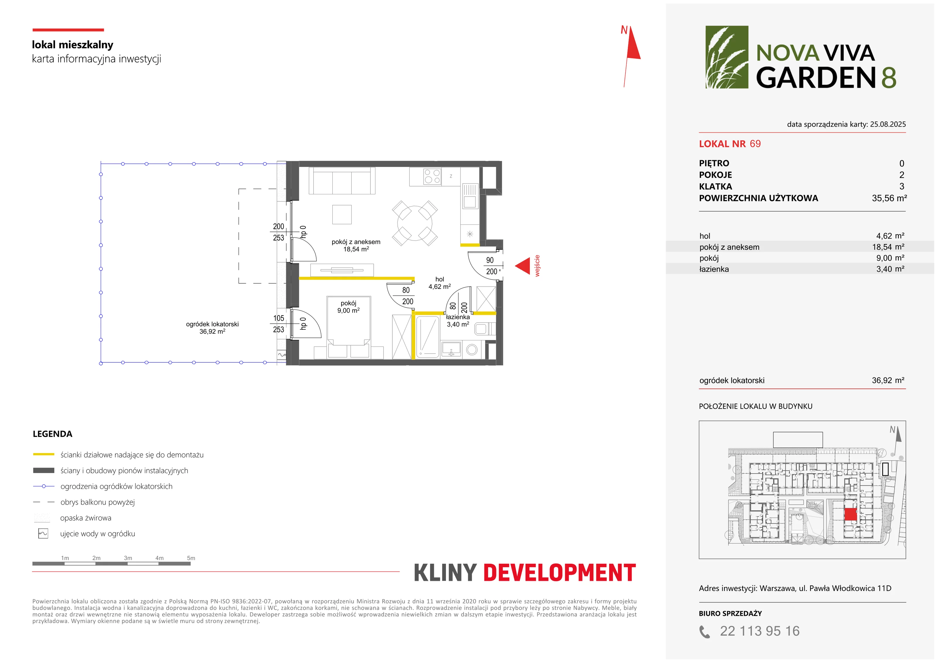 2 pokoje, mieszkanie 35,56 m², parter, oferta nr VIII/69, Nova Viva Garden 8, Warszawa, Białołęka, Brzeziny, ul. Włodkowica 11D