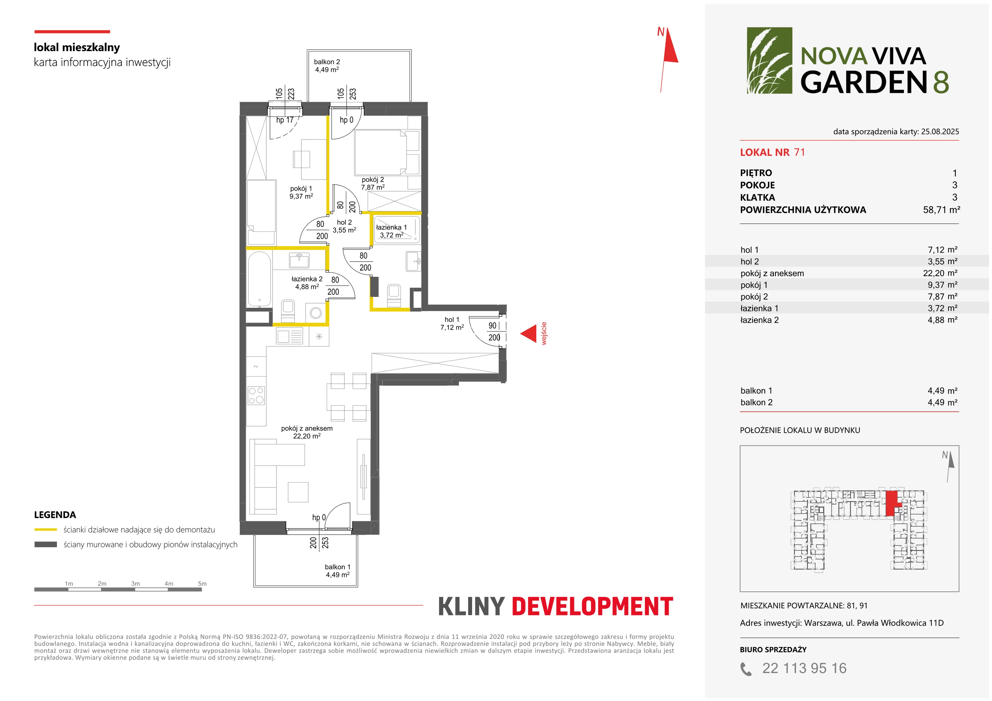 3 pokoje, mieszkanie 58,71 m², piętro 1, oferta nr VIII/71, Nova Viva Garden 8, Warszawa, Białołęka, Brzeziny, ul. Włodkowica 11D