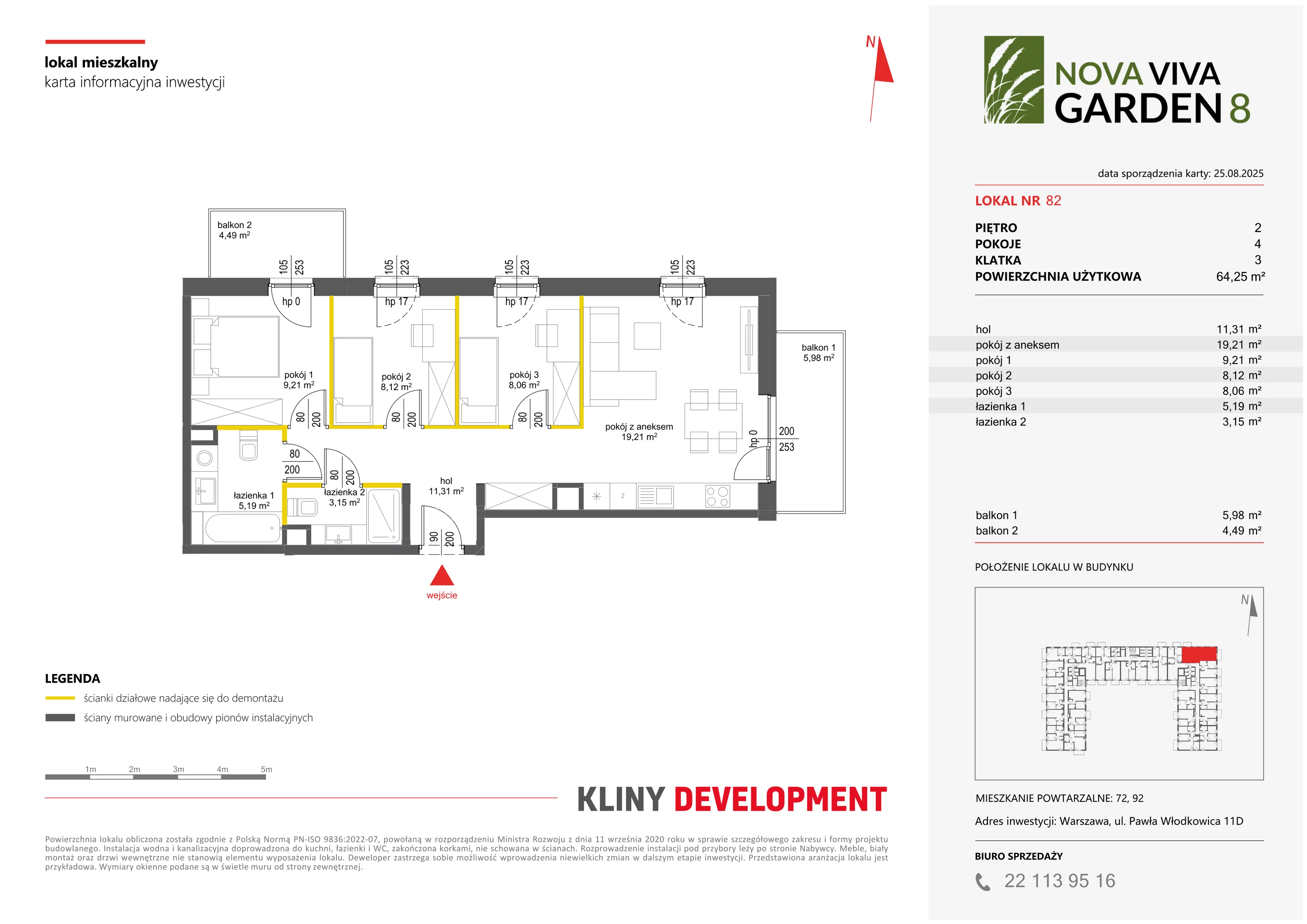 4 pokoje, mieszkanie 64,25 m², piętro 2, oferta nr VIII/82, Nova Viva Garden 8, Warszawa, Białołęka, Brzeziny, ul. Włodkowica 11D