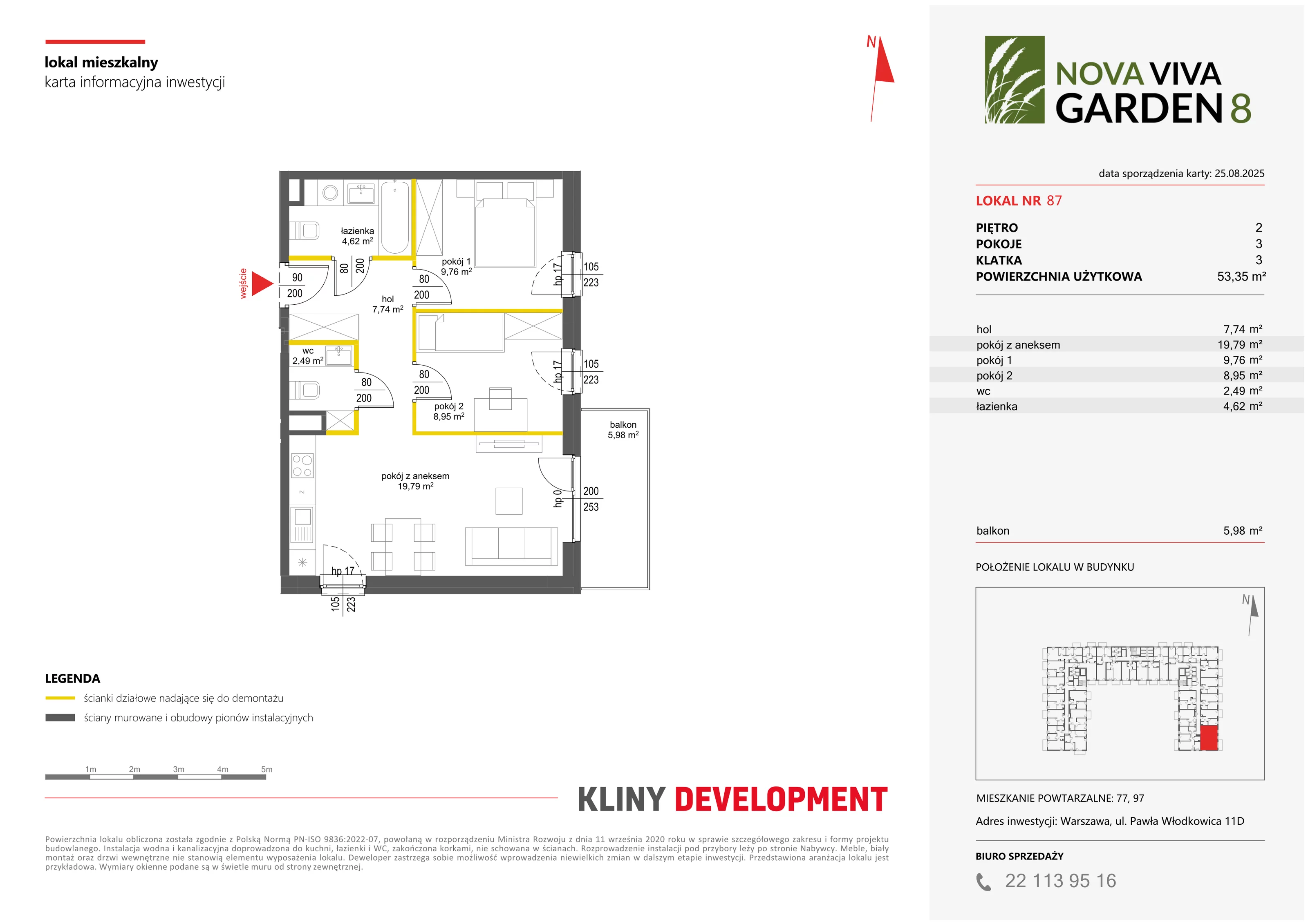 3 pokoje, mieszkanie 53,35 m², piętro 2, oferta nr VIII/87, Nova Viva Garden 8, Warszawa, Białołęka, Brzeziny, ul. Włodkowica 11D