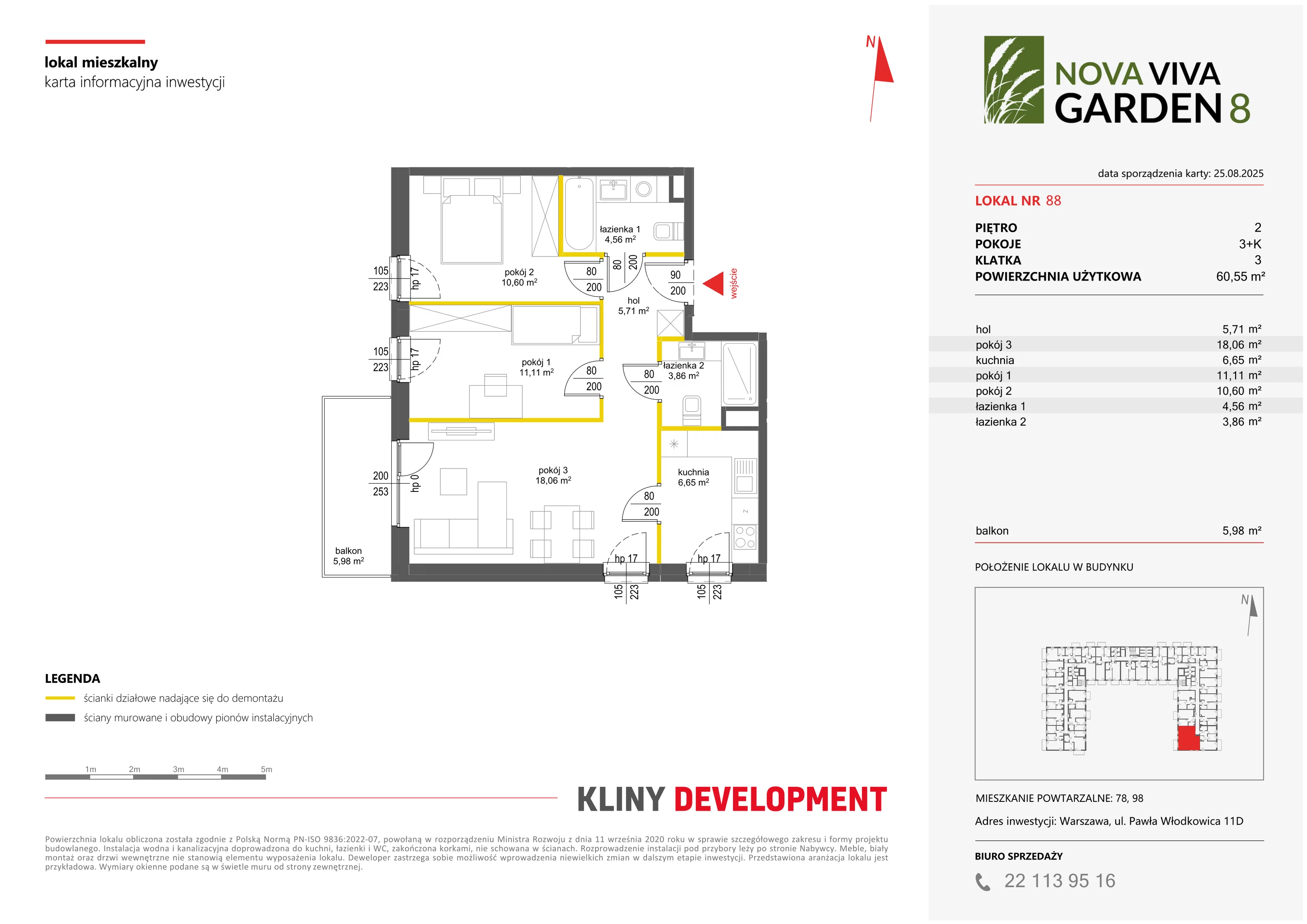 3 pokoje, mieszkanie 60,55 m², piętro 2, oferta nr VIII/88, Nova Viva Garden 8, Warszawa, Białołęka, Brzeziny, ul. Włodkowica 11D
