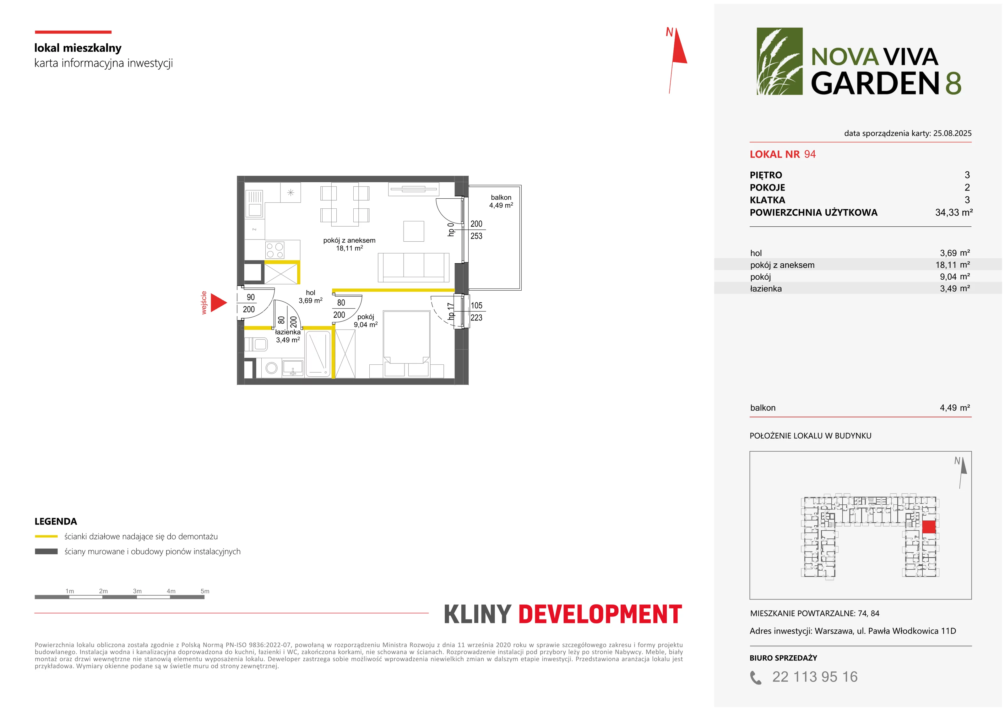 2 pokoje, mieszkanie 34,33 m², piętro 3, oferta nr VIII/94, Nova Viva Garden 8, Warszawa, Białołęka, Brzeziny, ul. Włodkowica 11D
