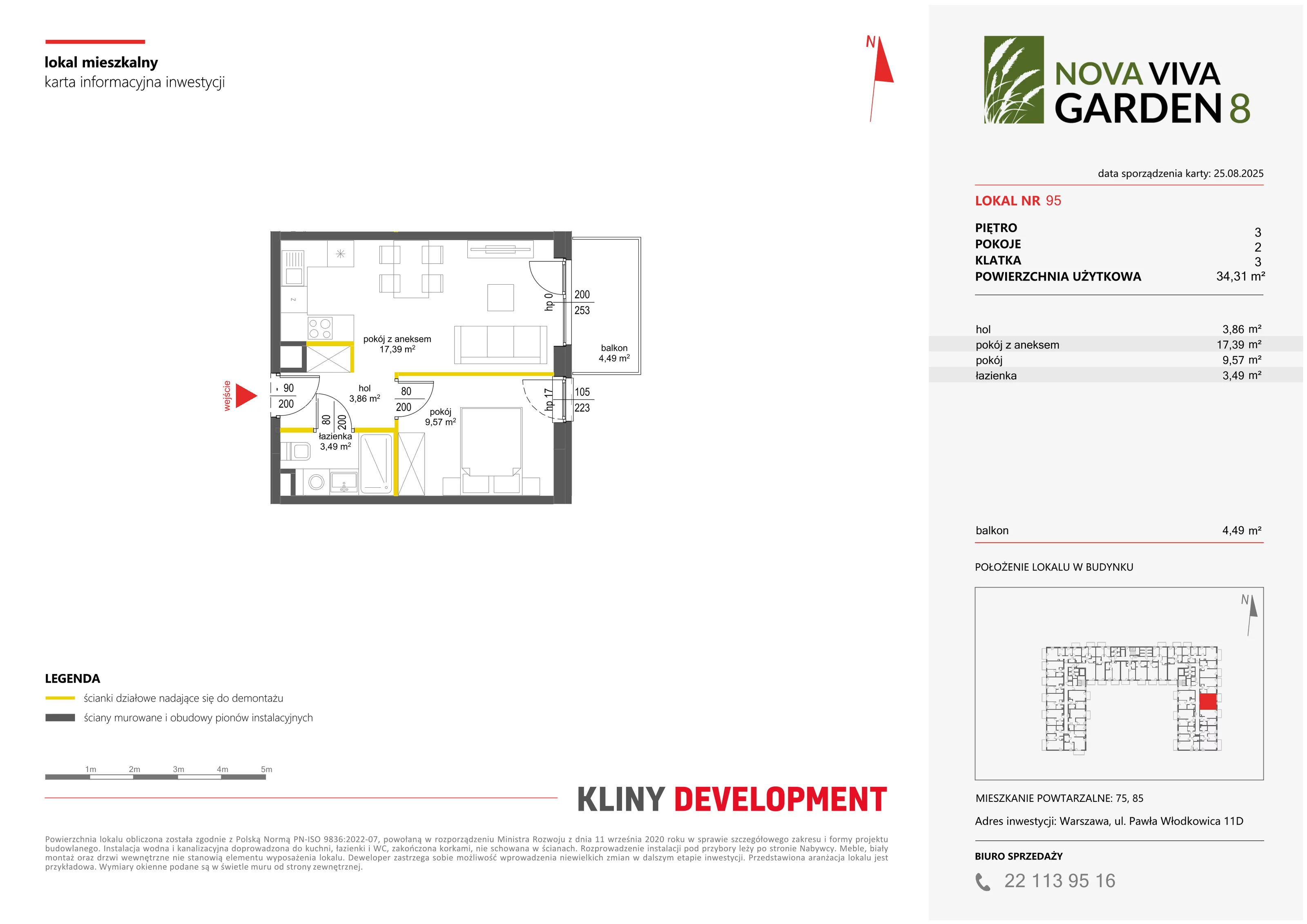 2 pokoje, mieszkanie 34,31 m², piętro 3, oferta nr VIII/95, Nova Viva Garden 8, Warszawa, Białołęka, Brzeziny, ul. Włodkowica 11D