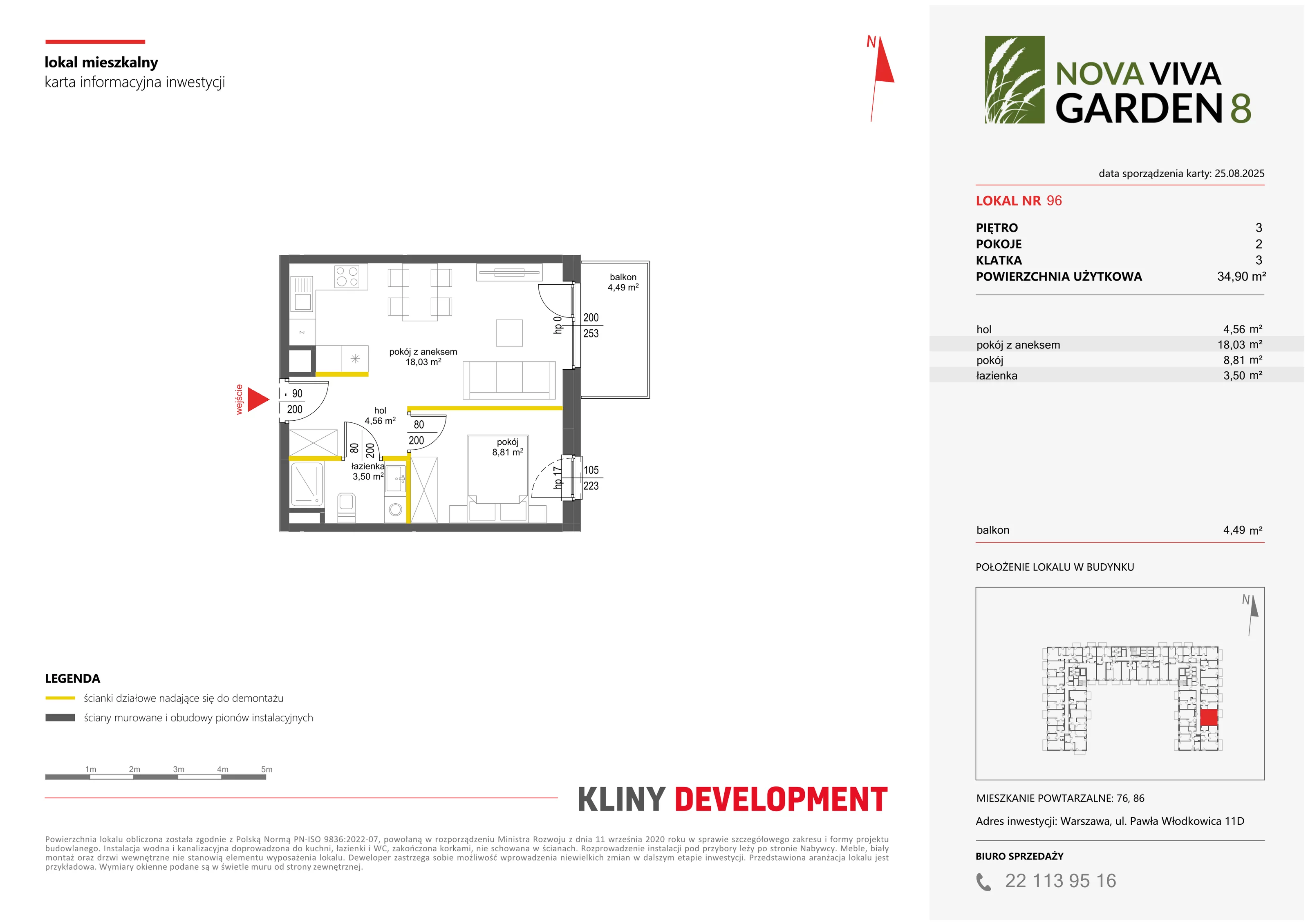 2 pokoje, mieszkanie 34,90 m², piętro 3, oferta nr VIII/96, Nova Viva Garden 8, Warszawa, Białołęka, Brzeziny, ul. Włodkowica 11D