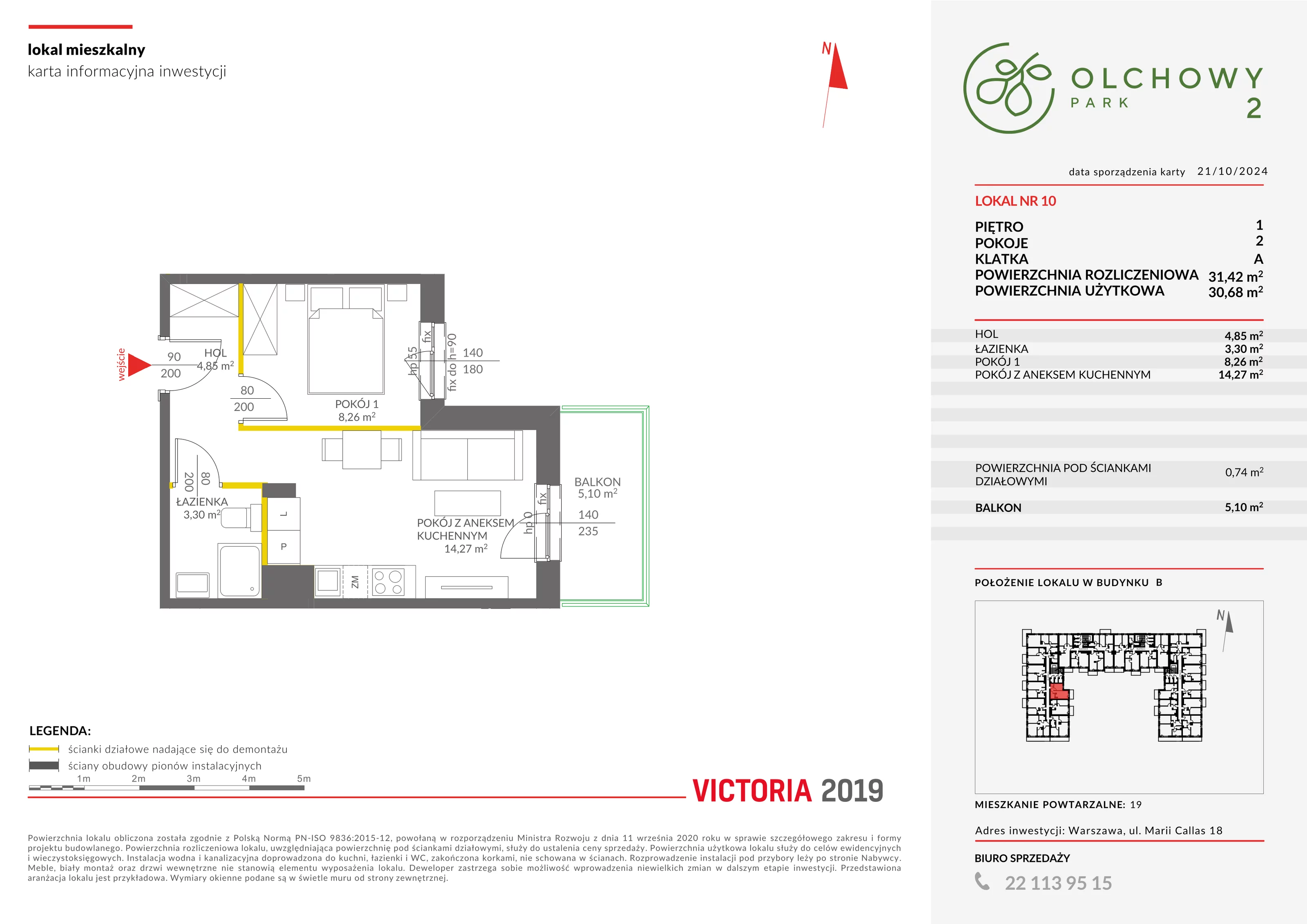 Mieszkanie 31,42 m², piętro 1, oferta nr II/B10, Olchowy Park 2, Warszawa, Białołęka, Kobiałka, ul. Marii Callas 18