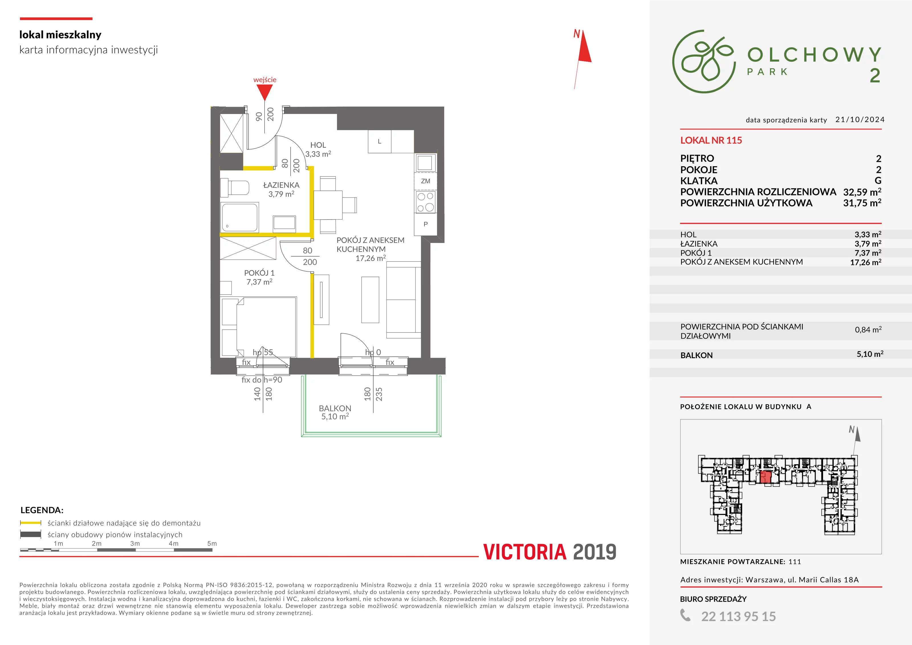 Mieszkanie 32,59 m², piętro 2, oferta nr II/A115, Olchowy Park 2, Warszawa, Białołęka, Kobiałka, ul. Marii Callas 18