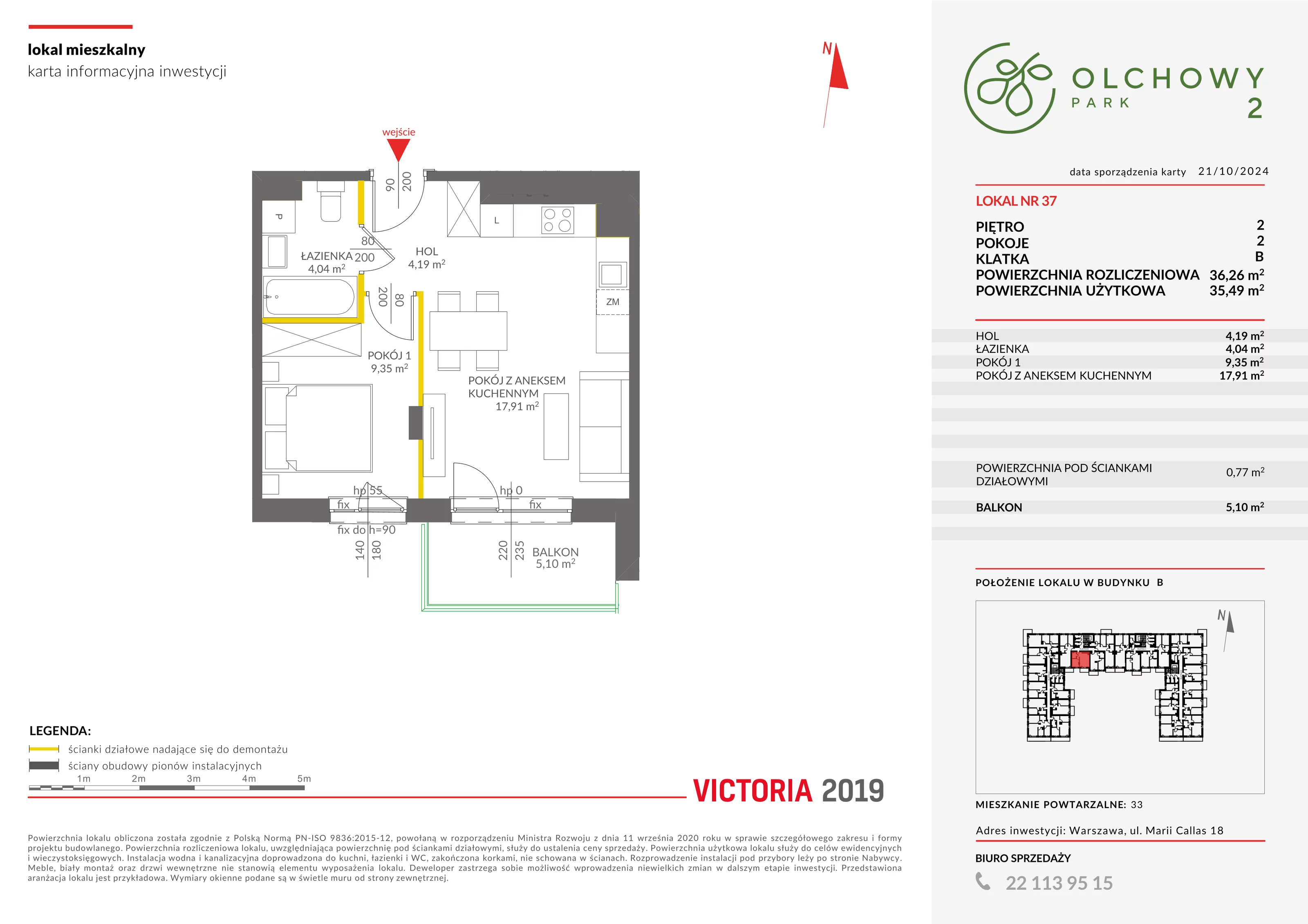 Mieszkanie 36,26 m², piętro 2, oferta nr II/B37, Olchowy Park 2, Warszawa, Białołęka, Kobiałka, ul. Marii Callas 18