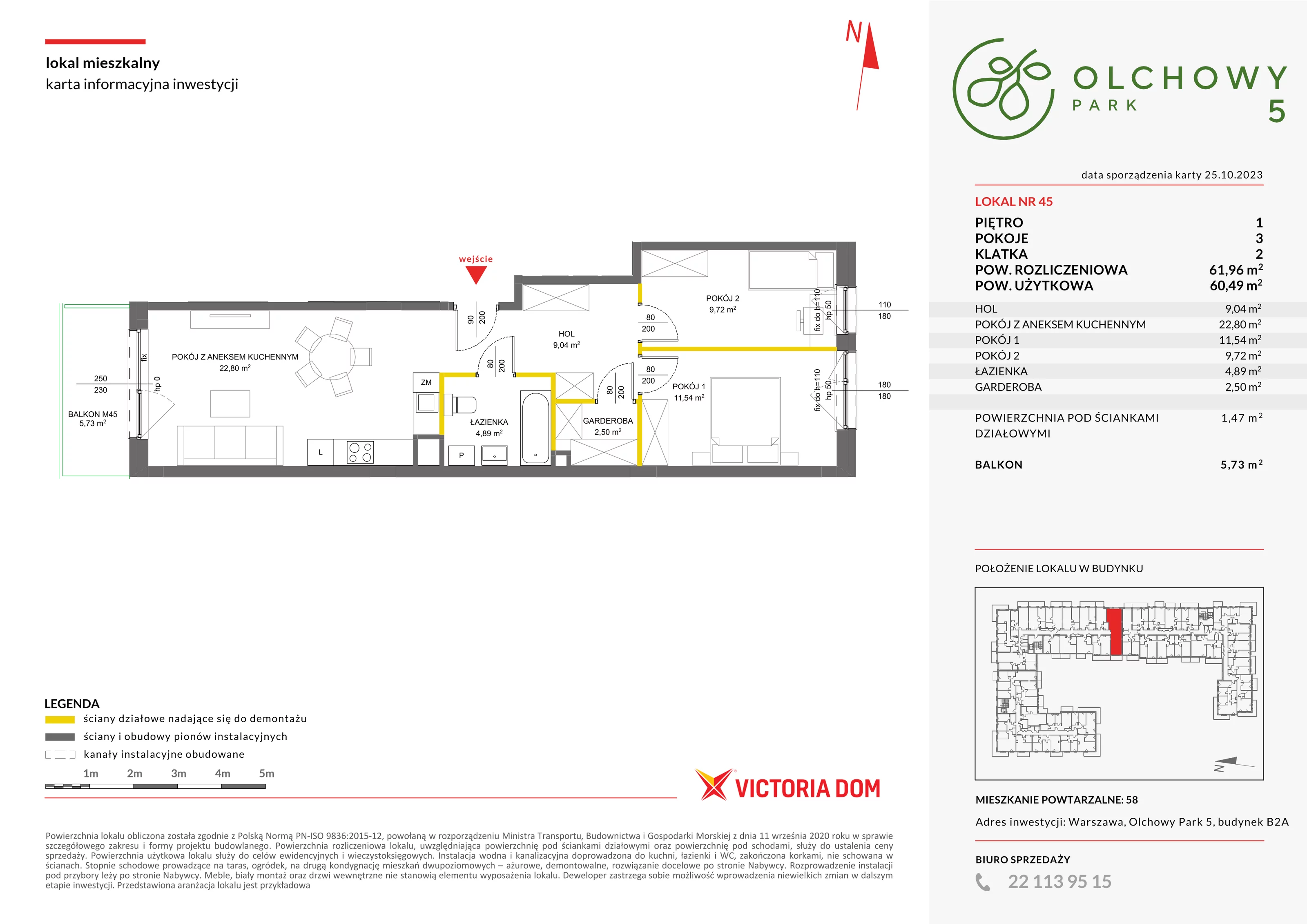 Mieszkanie 61,96 m², piętro 1, oferta nr V/45, Olchowy Park, Warszawa, Białołęka, Kobiałka, ul. Marii Callas