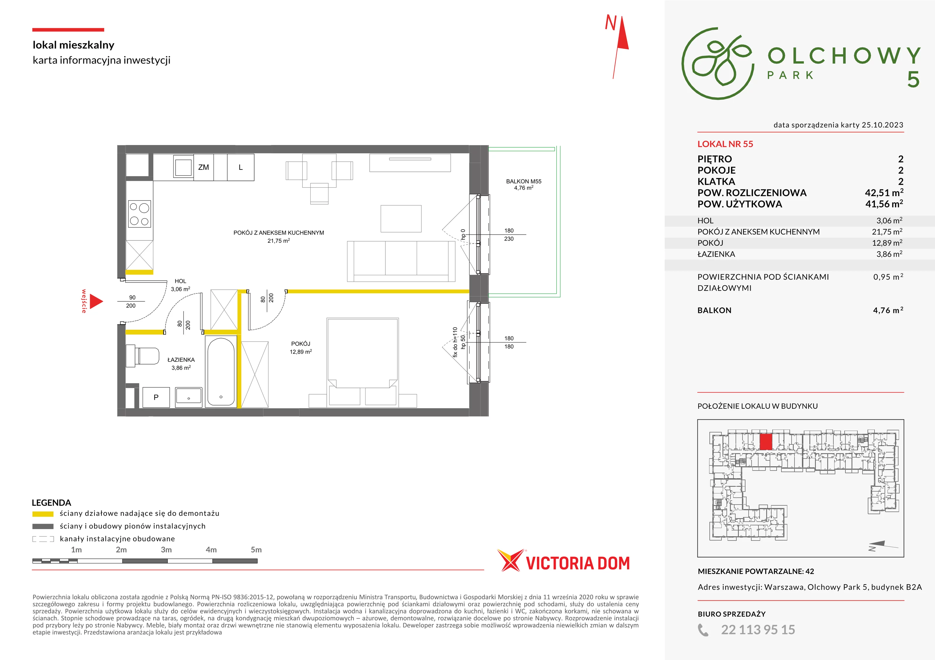 Mieszkanie 42,51 m², piętro 2, oferta nr V/55, Olchowy Park, Warszawa, Białołęka, Kobiałka, ul. Marii Callas