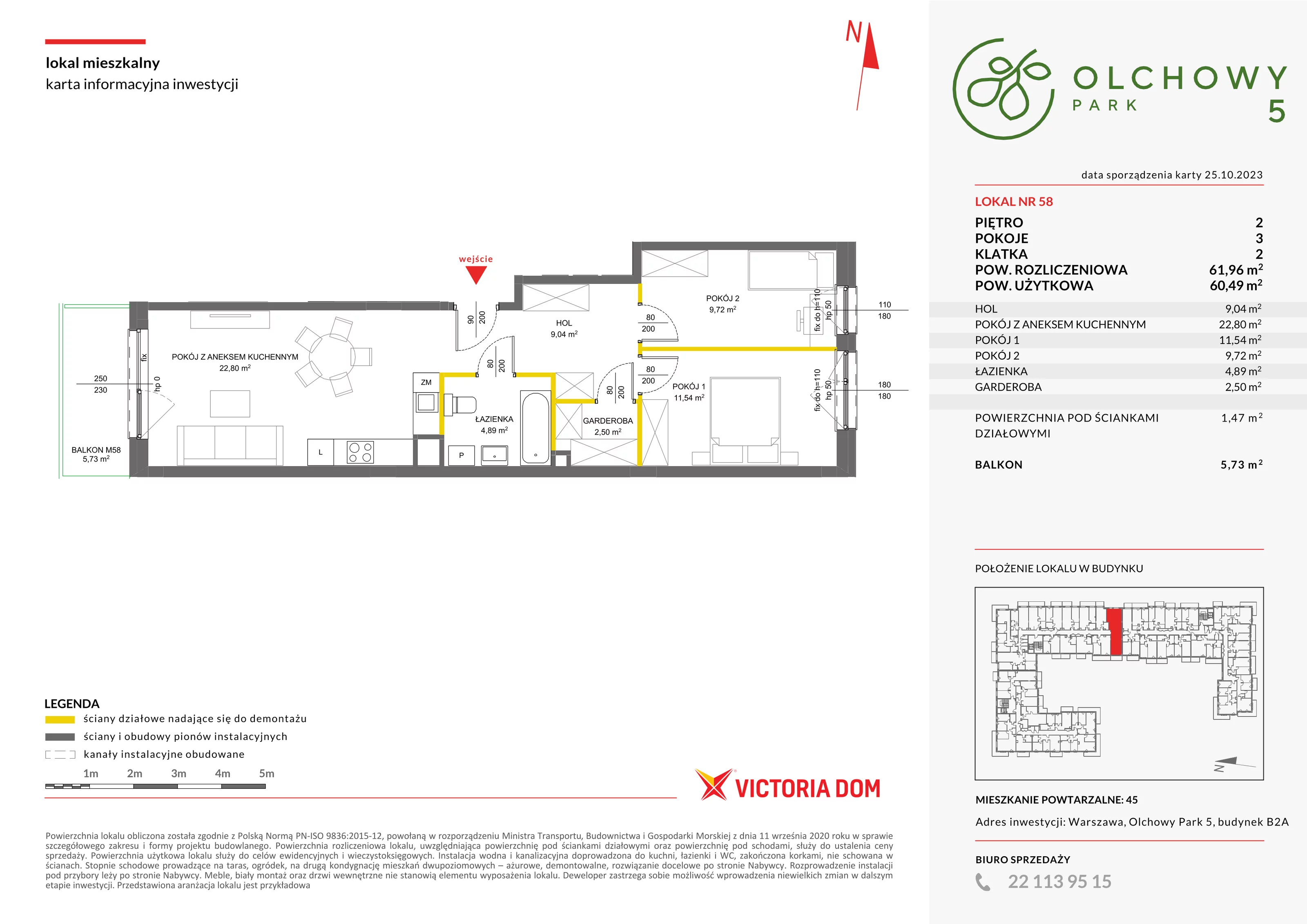 3 pokoje, mieszkanie 61,92 m², piętro 2, oferta nr V/58, Olchowy Park etap 5 i 6, Warszawa, Białołęka, Kobiałka, ul. Marii Callas
