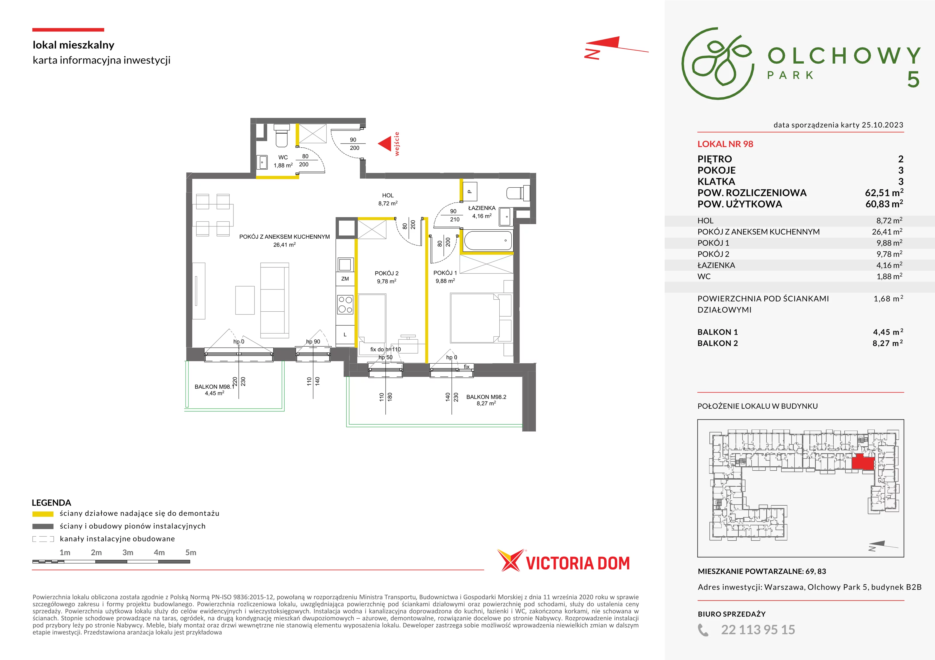 3 pokoje, mieszkanie 62,66 m², piętro 2, oferta nr V/98, Olchowy Park etap 5 i 6, Warszawa, Białołęka, Kobiałka, ul. Marii Callas