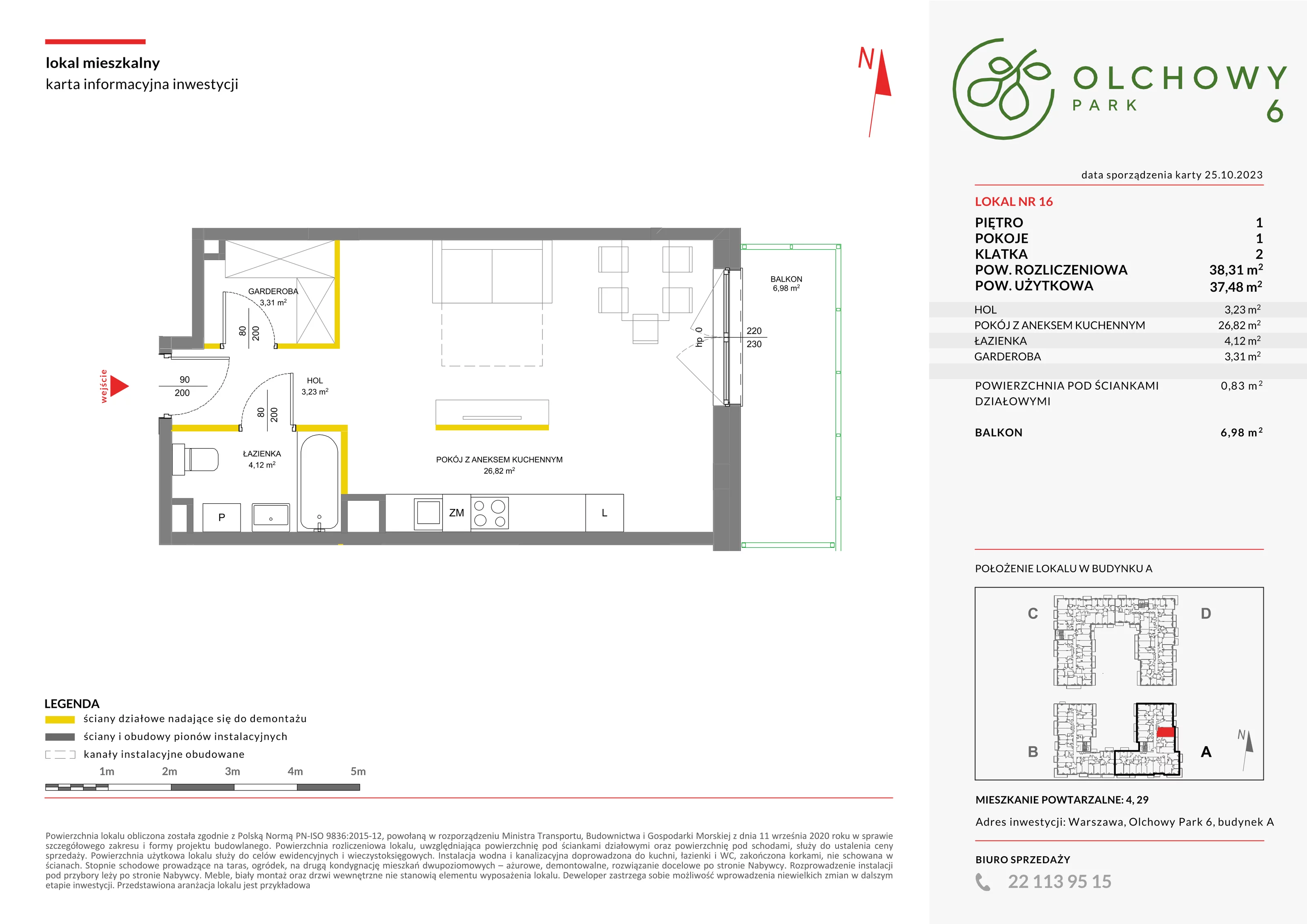 1 pokój, mieszkanie 38,31 m², piętro 1, oferta nr VI/16, Olchowy Park etap 5 i 6, Warszawa, Białołęka, Kobiałka, ul. Marii Callas