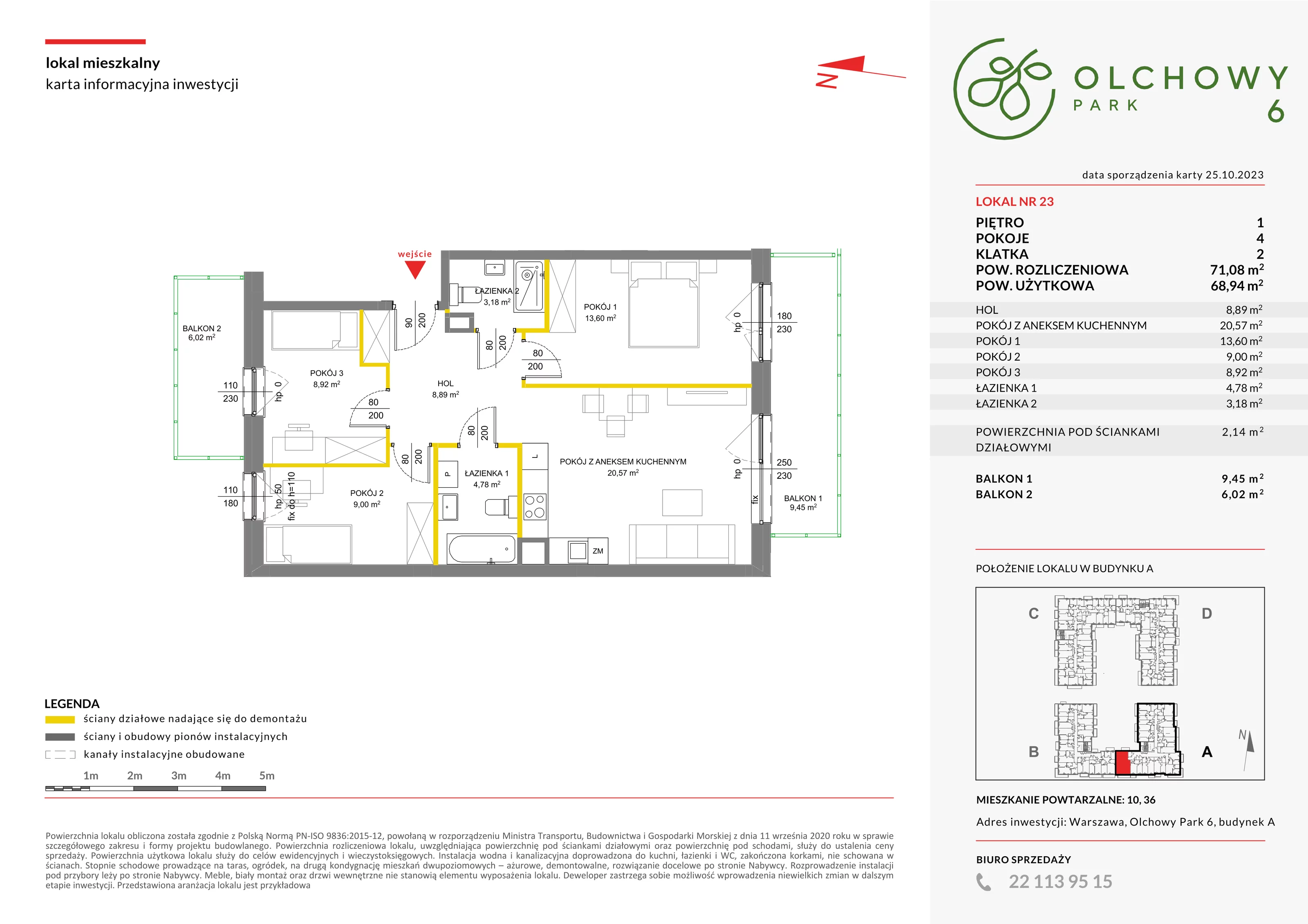 Mieszkanie 71,08 m², piętro 1, oferta nr VI/23, Olchowy Park etap 5 i 6, Warszawa, Białołęka, Kobiałka, ul. Marii Callas