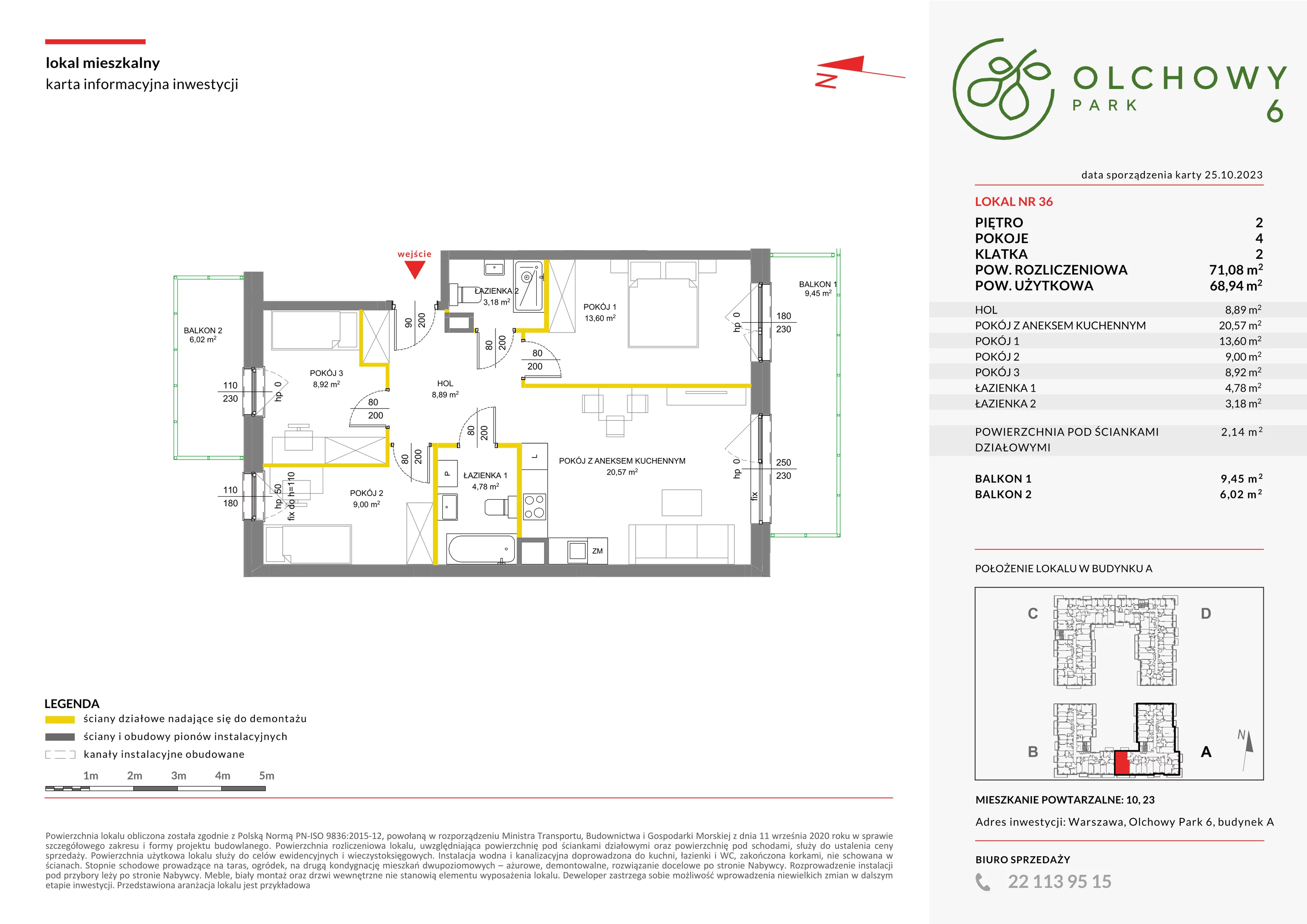 Mieszkanie 71,08 m², piętro 2, oferta nr VI/36, Olchowy Park etap 5 i 6, Warszawa, Białołęka, Kobiałka, ul. Marii Callas