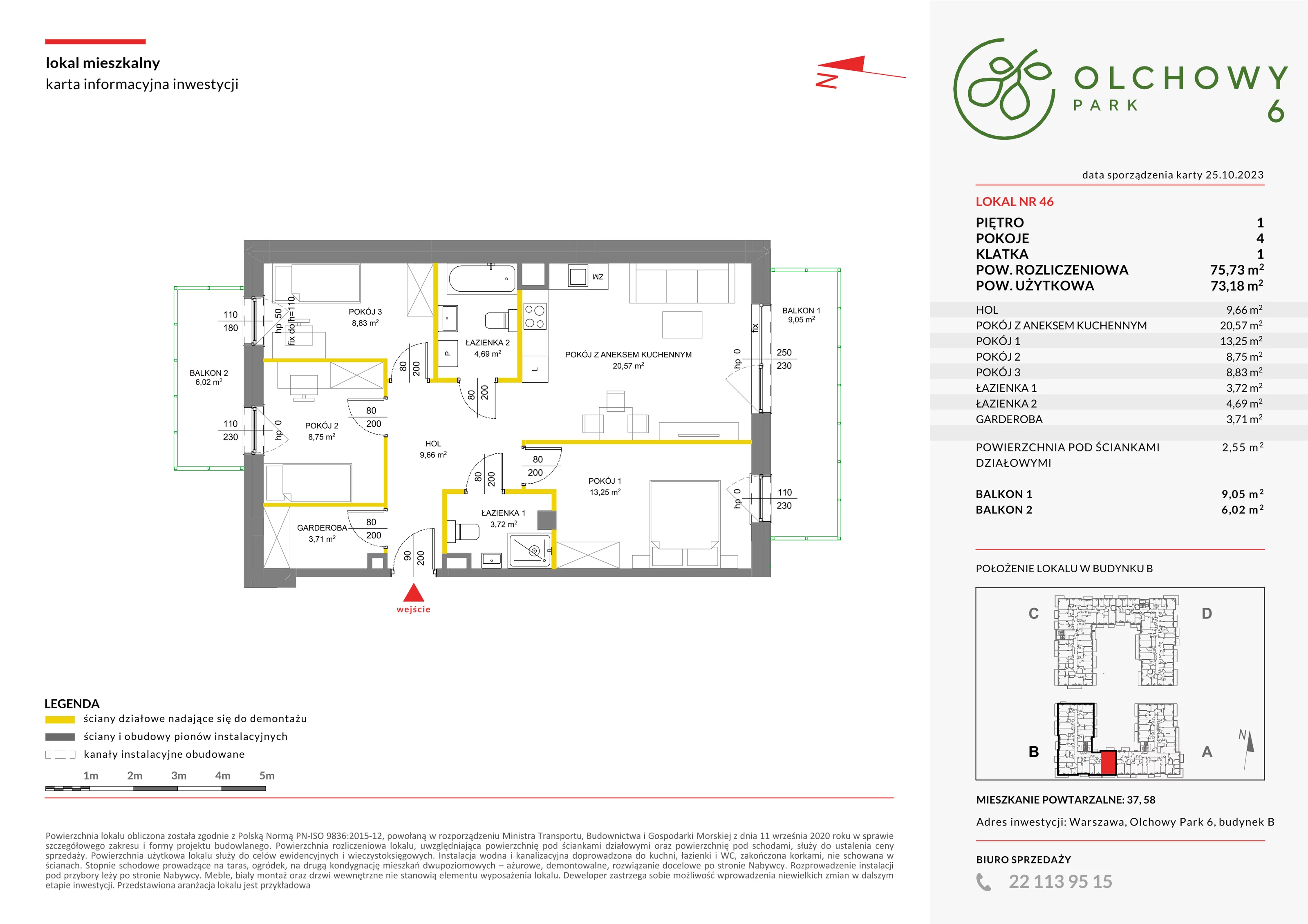 Mieszkanie 75,73 m², piętro 1, oferta nr VI/46, Olchowy Park etap 5 i 6, Warszawa, Białołęka, Kobiałka, ul. Marii Callas